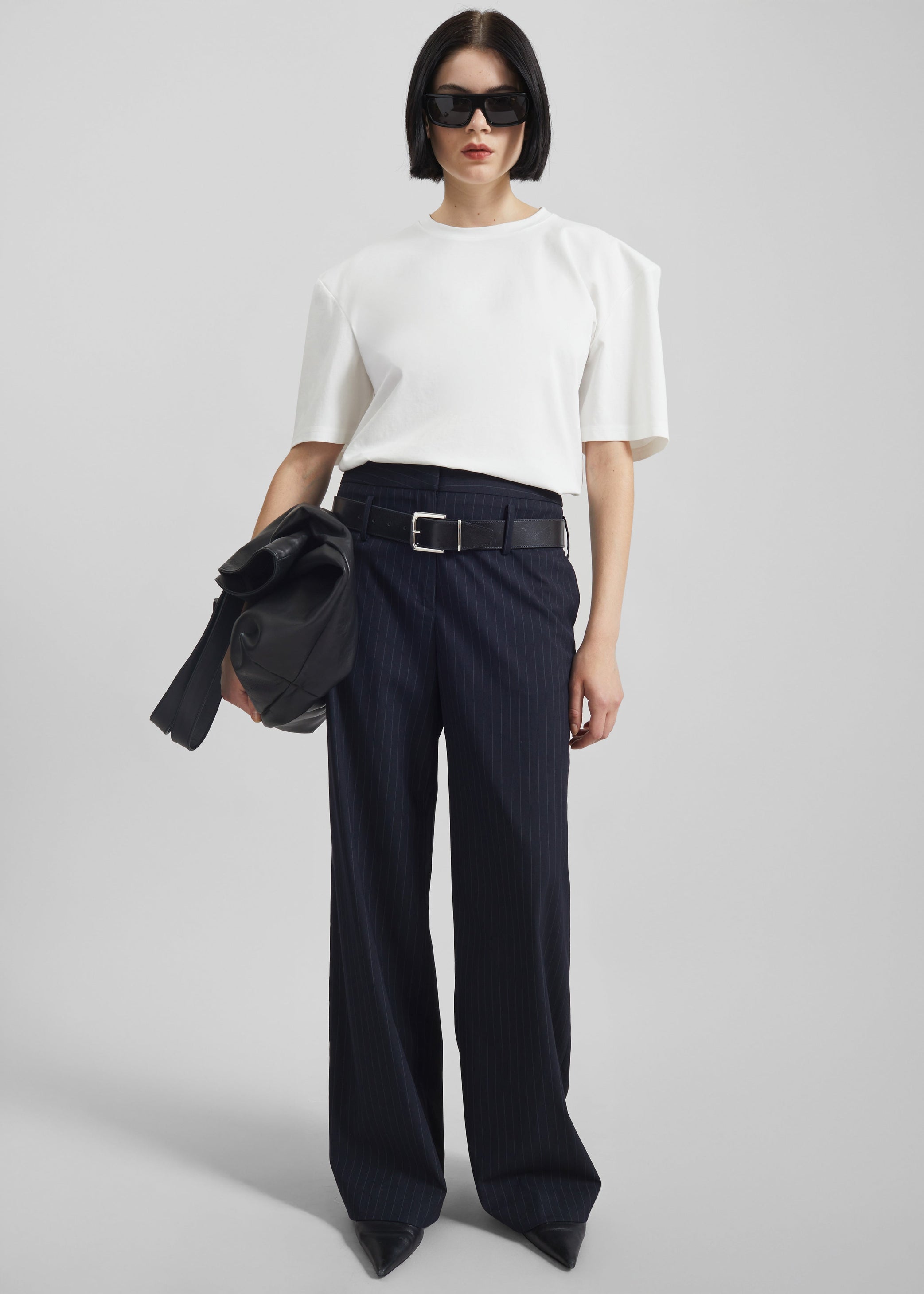 Shop the look image for Camlez Low Belt Loop Trousers - Navy Pinstripe