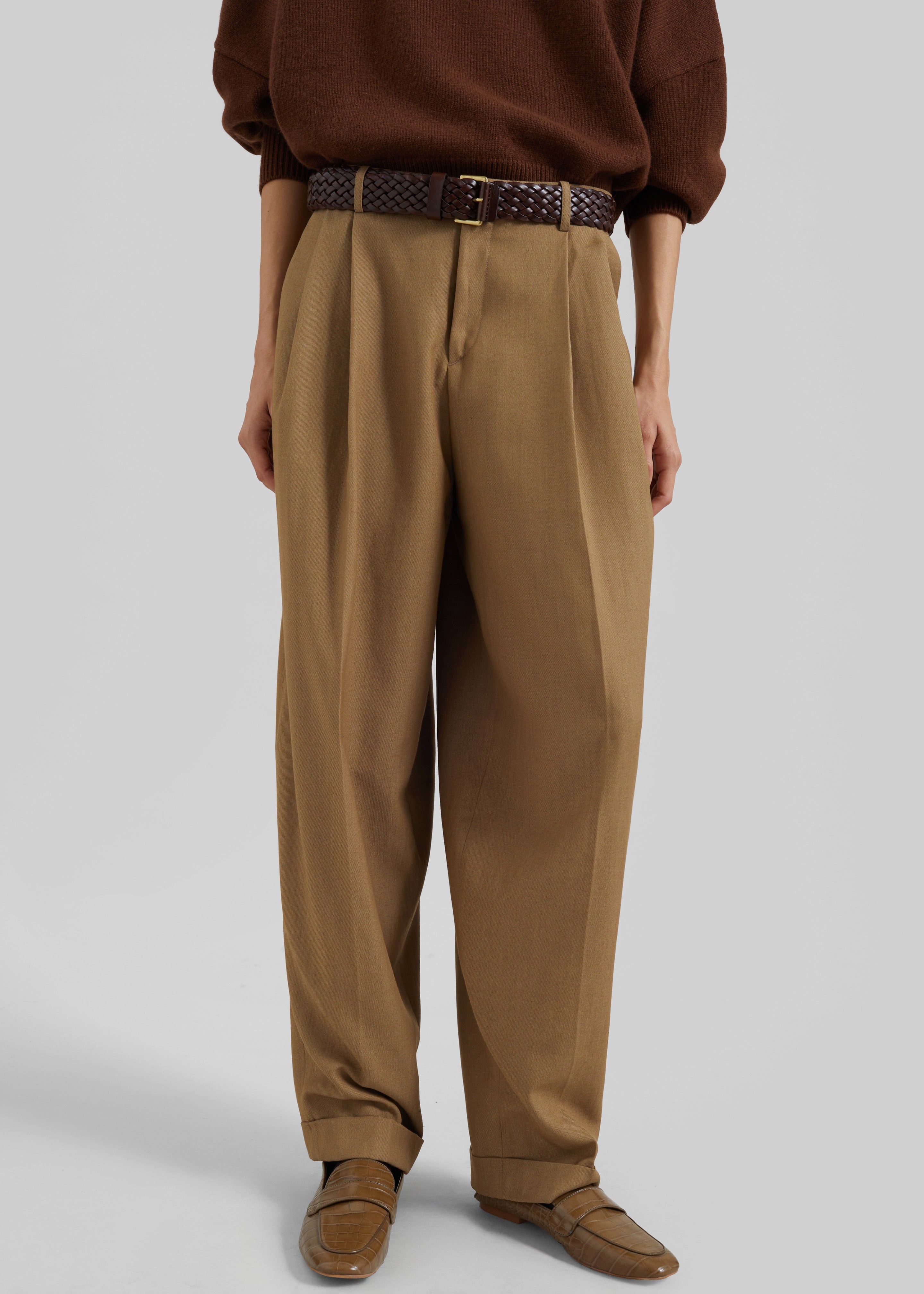 Canberra Pleated Trousers - Camel - 5