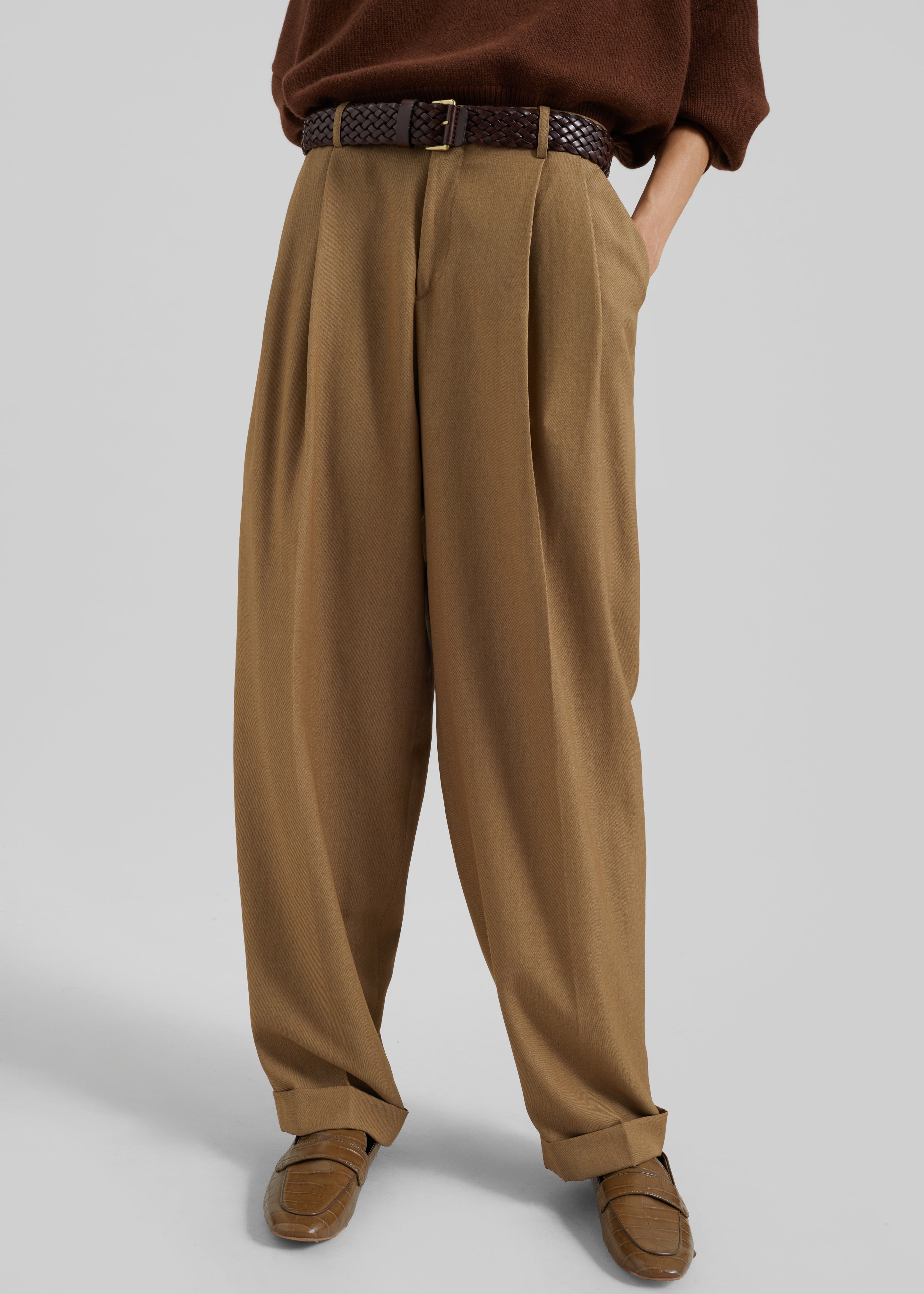 Canberra Pleated Trousers - Camel - 1