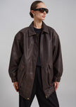 Cardiff Oversized Faux Leather Jacket - Brown