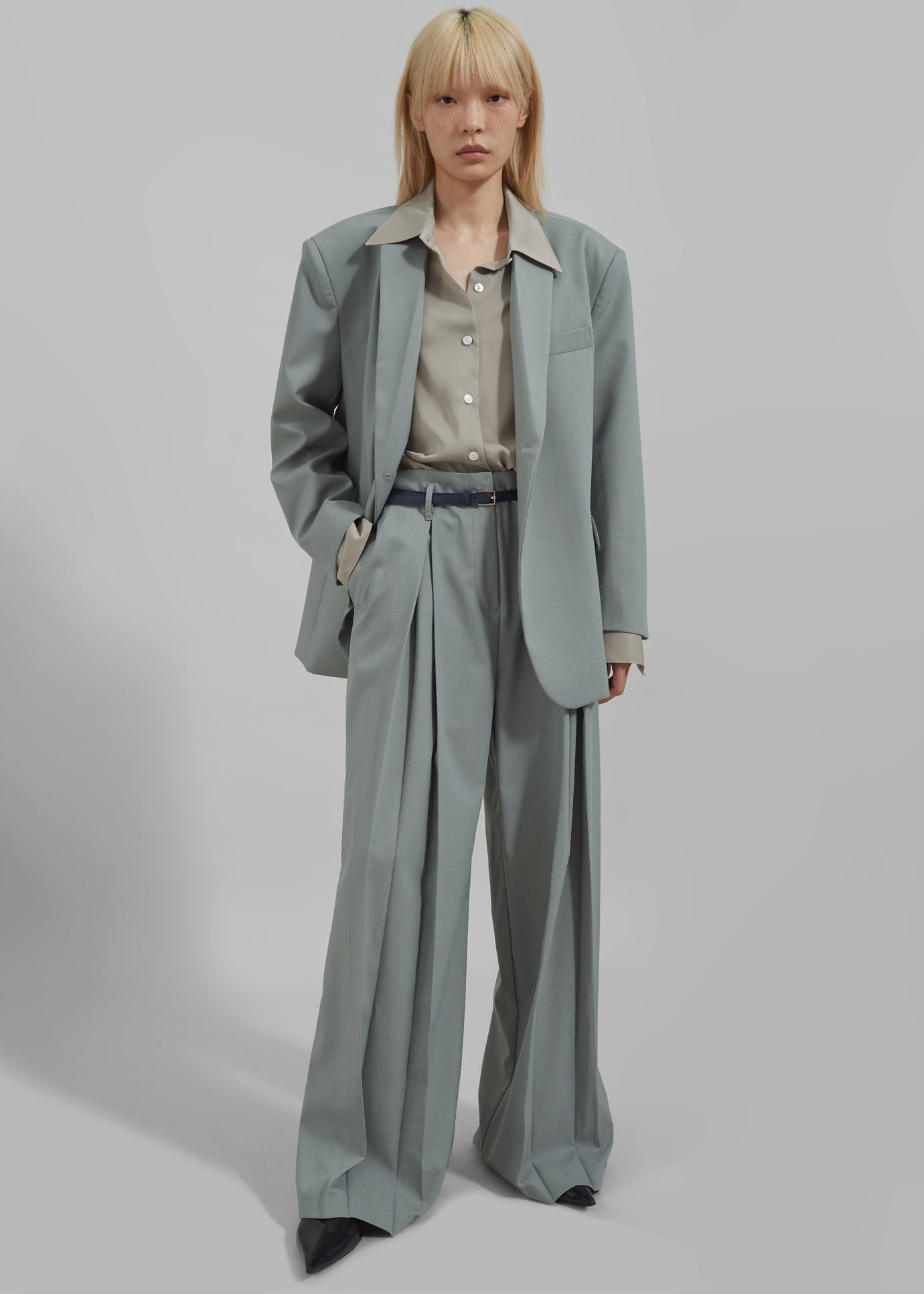 Caris Belted Trousers - Grey