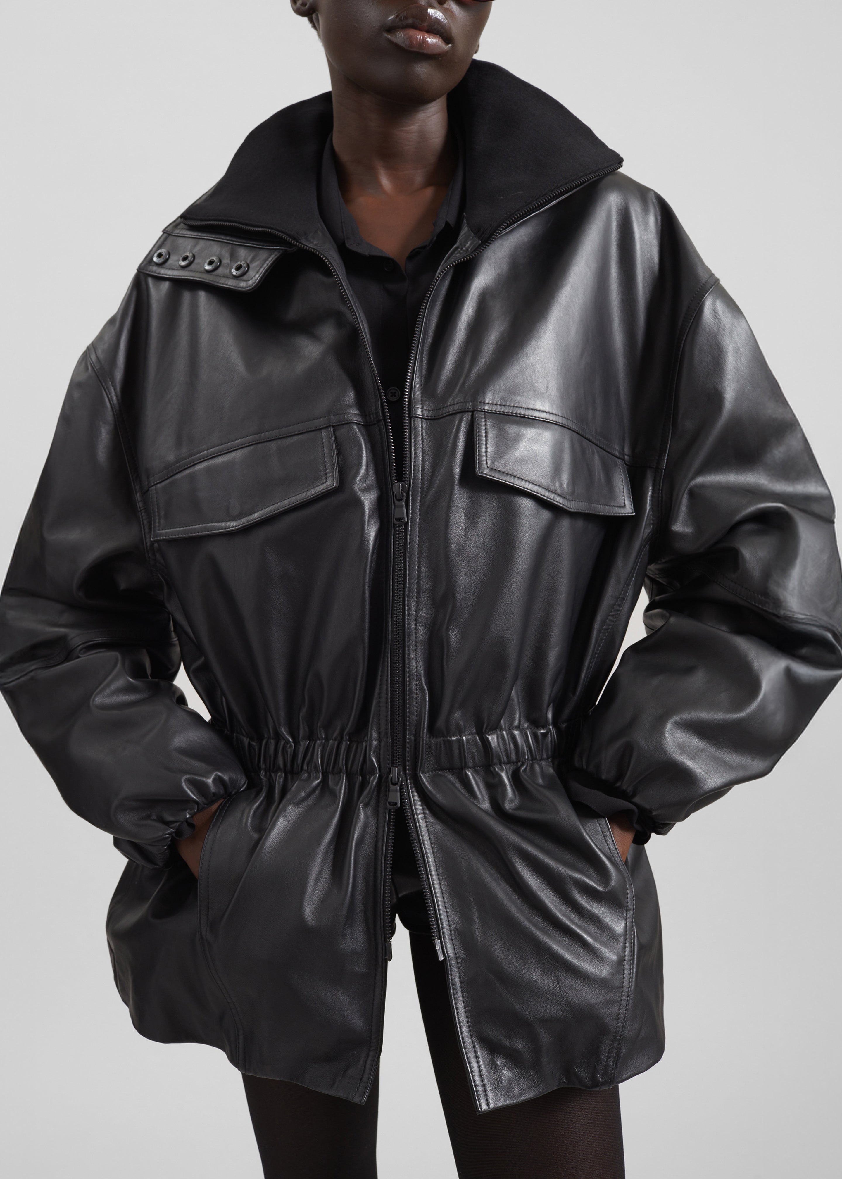 Carnaby Funnel Neck Leather Jacket - Black – The Frankie Shop Europe