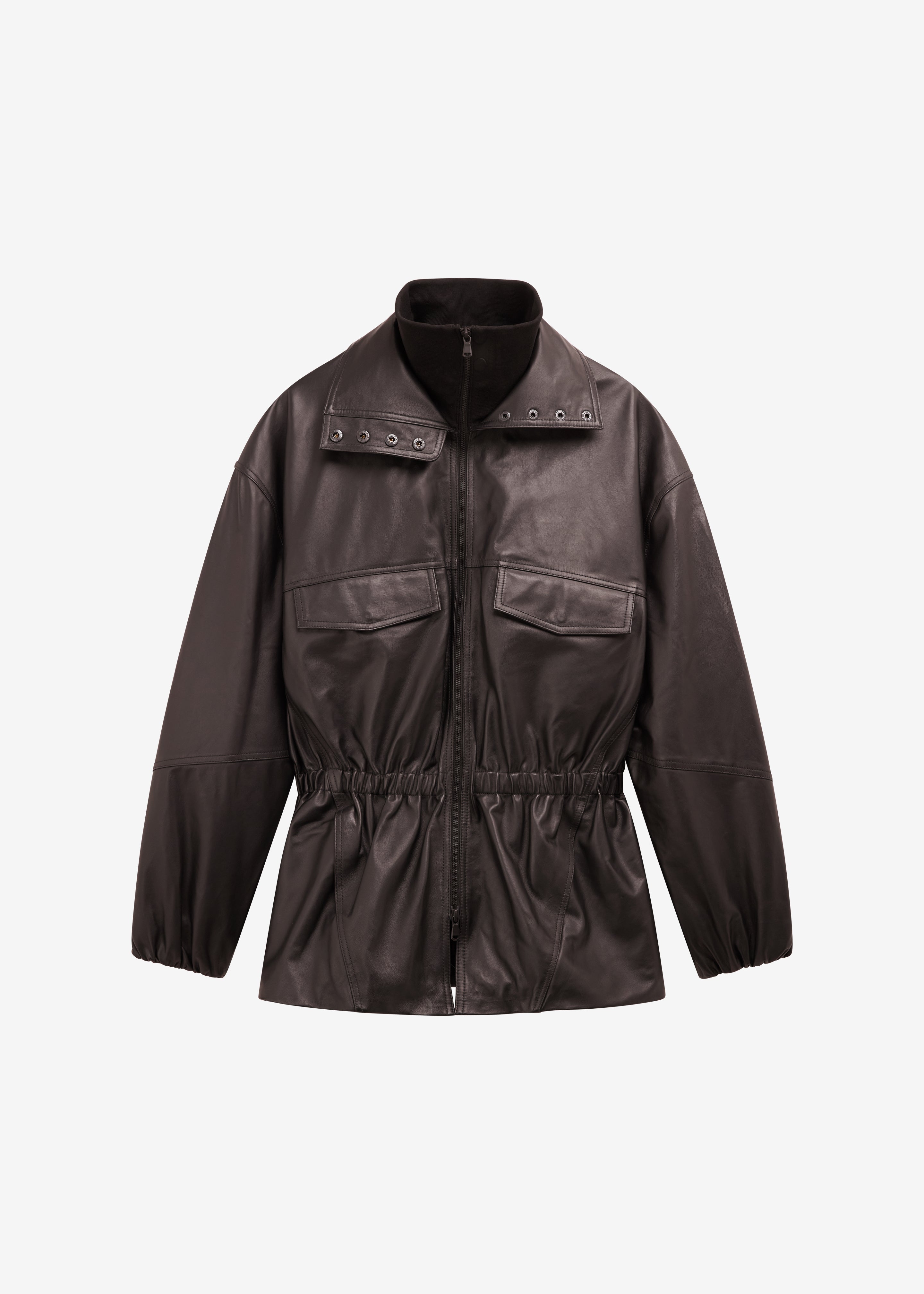 Carnaby Funnel Neck Leather Jacket - Dark Plum – The Frankie Shop Carnaby Funnel Neck Leather Jacket - Dark Plum – The Frankie Shop