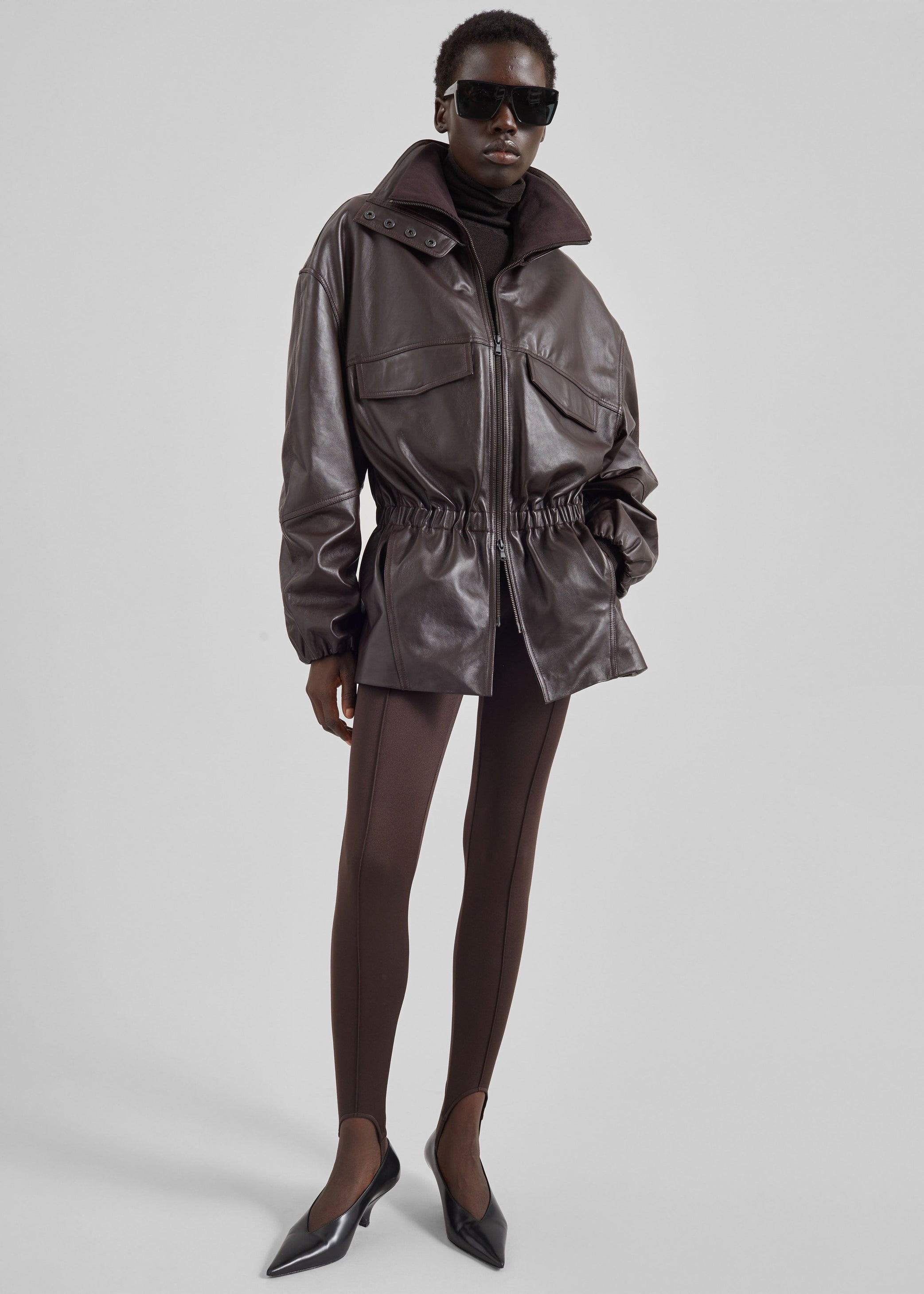 Shop the look image for Carnaby Funnel Neck Leather Jacket - Dark Plum