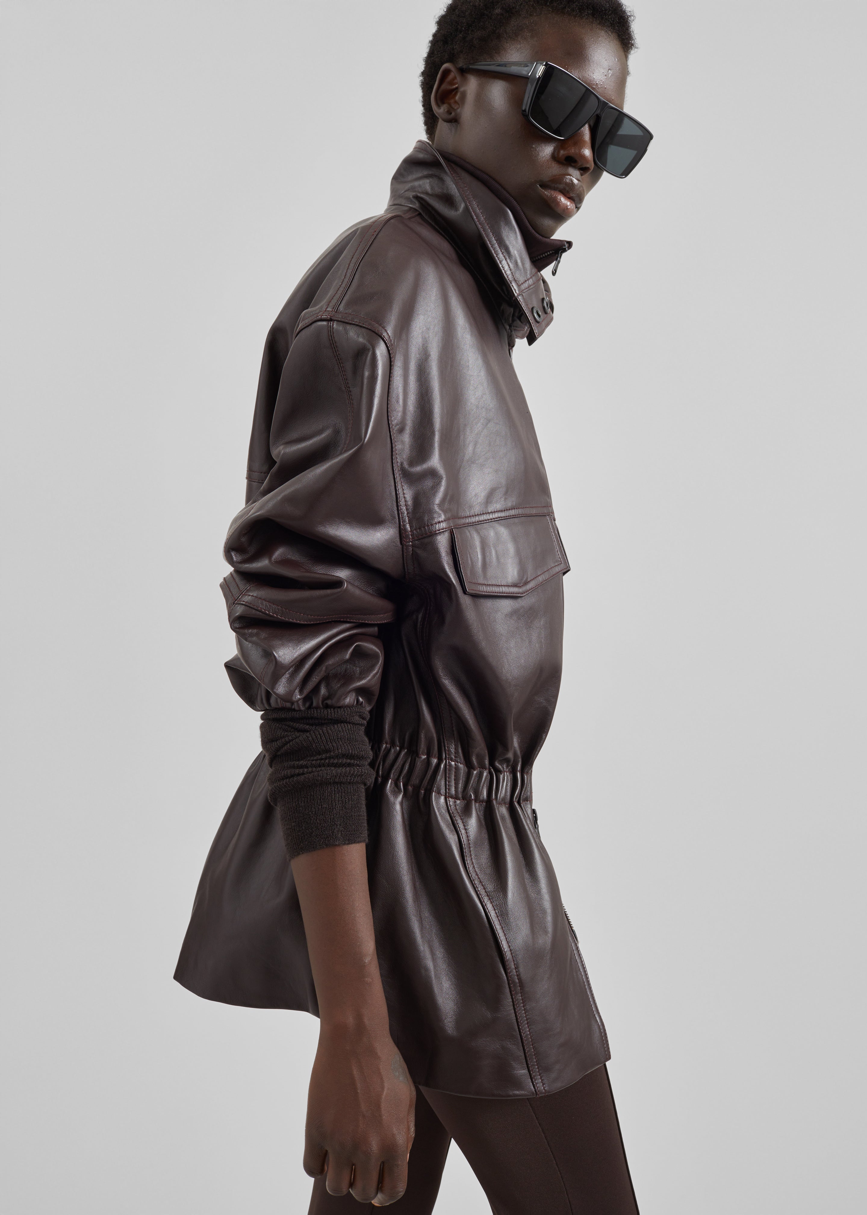 Carnaby Funnel Neck Leather Jacket - Dark Plum – The Frankie Shop