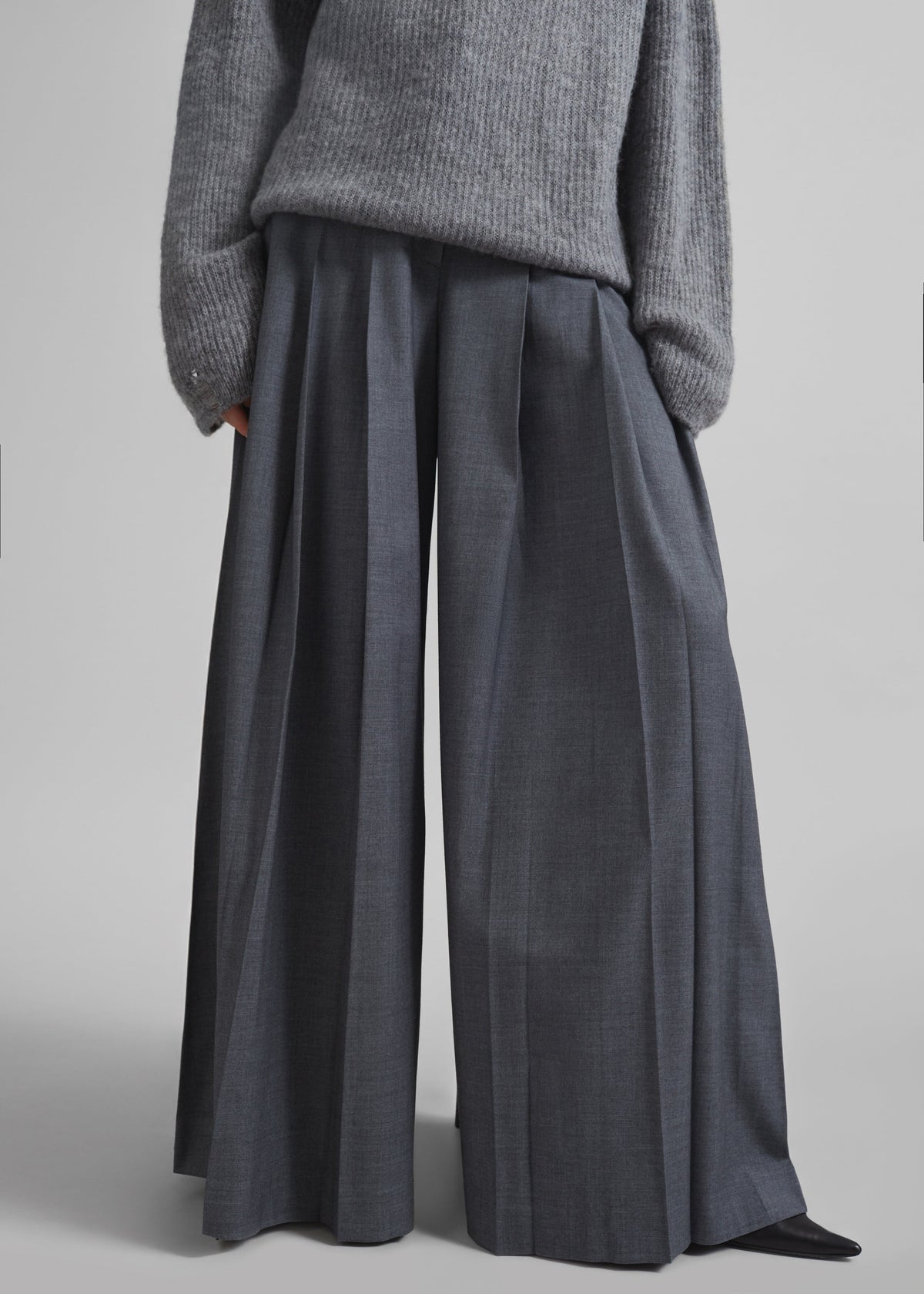 Carrick Pleated Wide Trousers - Dark Grey Melange - 3
