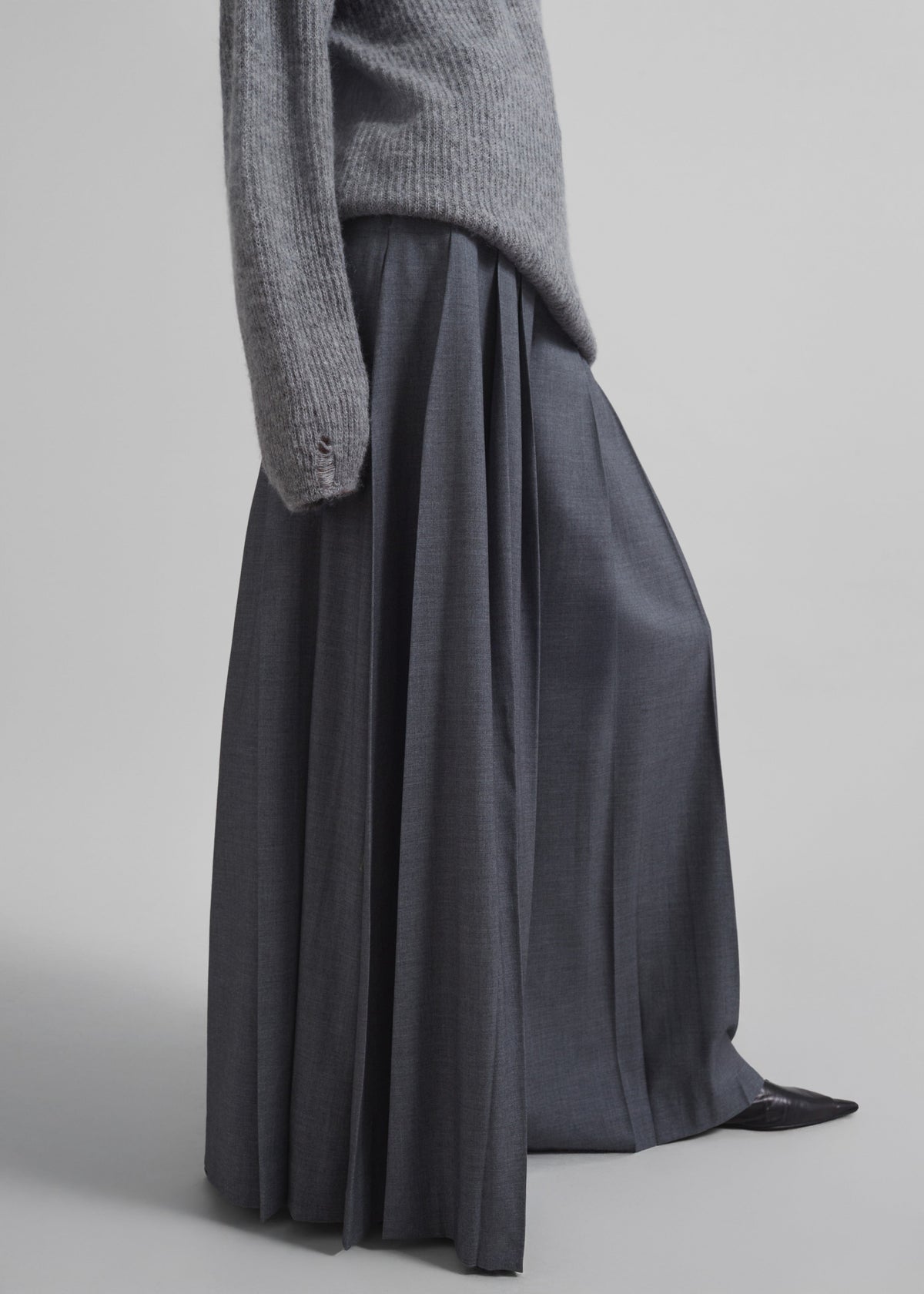 Carrick Pleated Wide Trousers - Dark Grey Melange - 2
