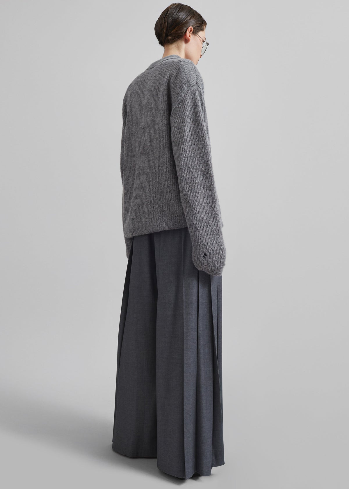 Carrick Pleated Wide Trousers - Dark Grey Melange - 13