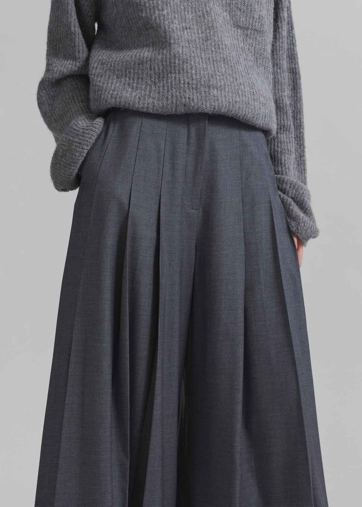 Carrick Pleated Wide Trousers - Dark Grey Melange - 11