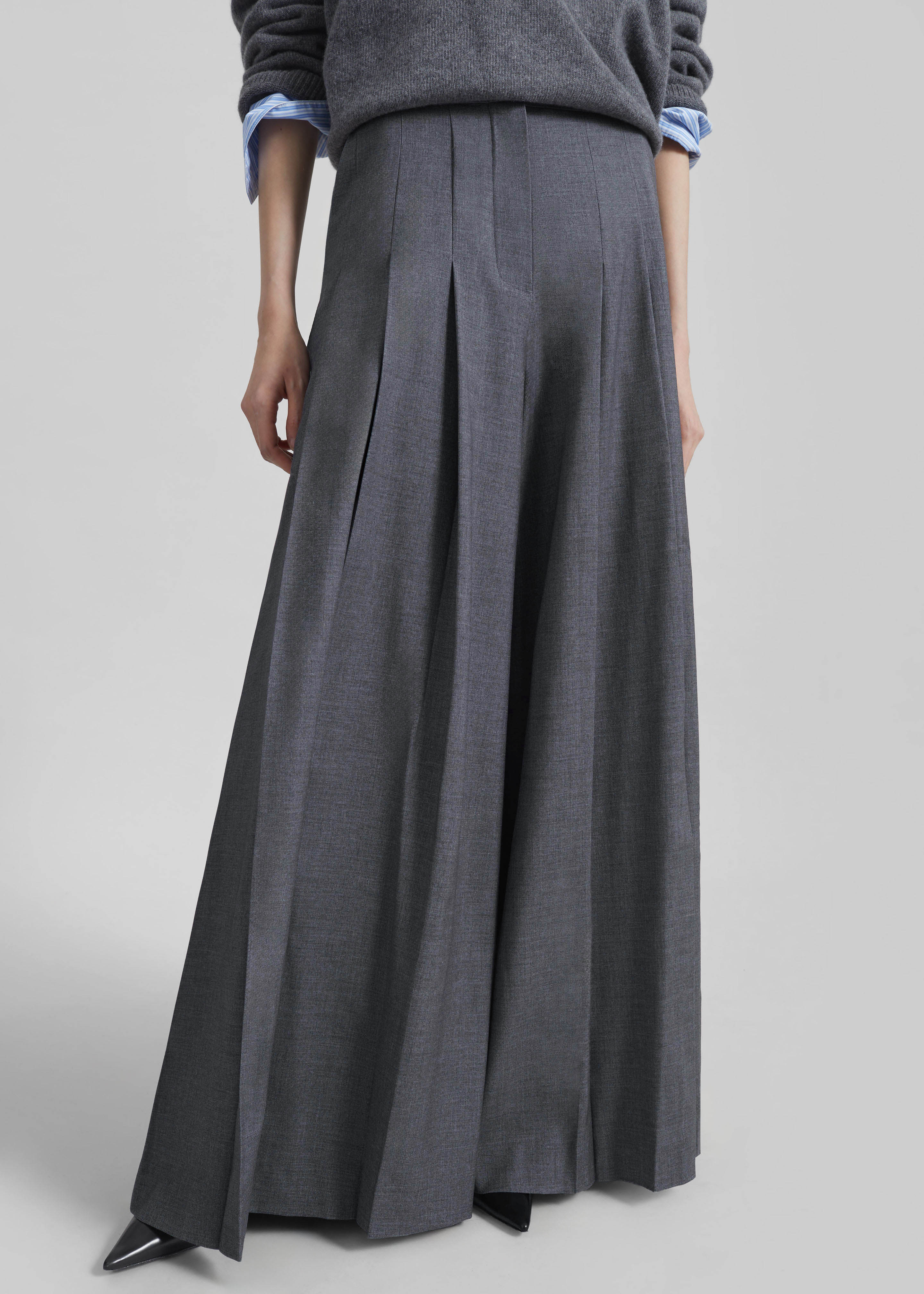 Carrick Pleated Wide Trousers - Dark Grey Melange - 4
