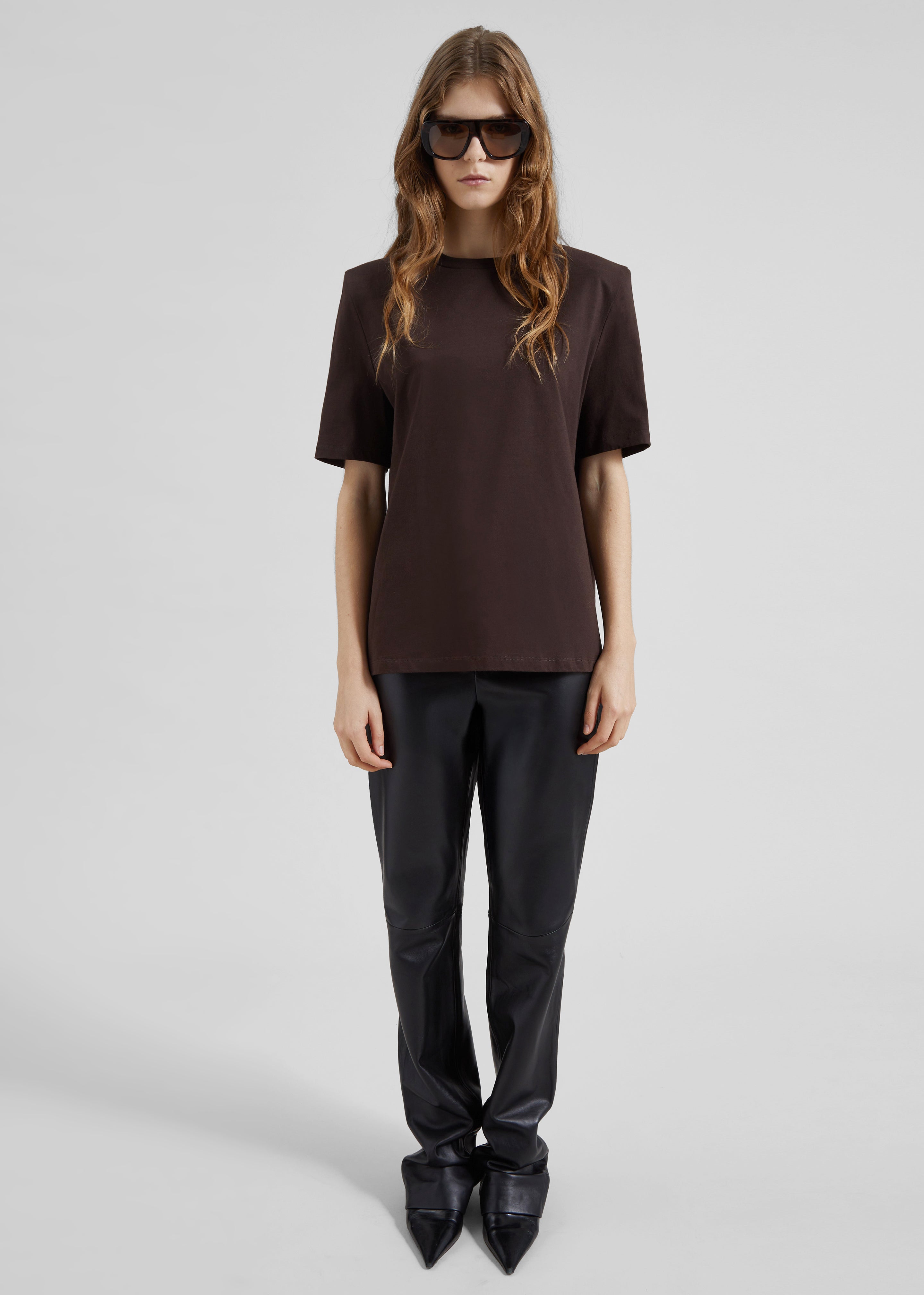 Carrington Padded Shoulder Tee - Brown - 1