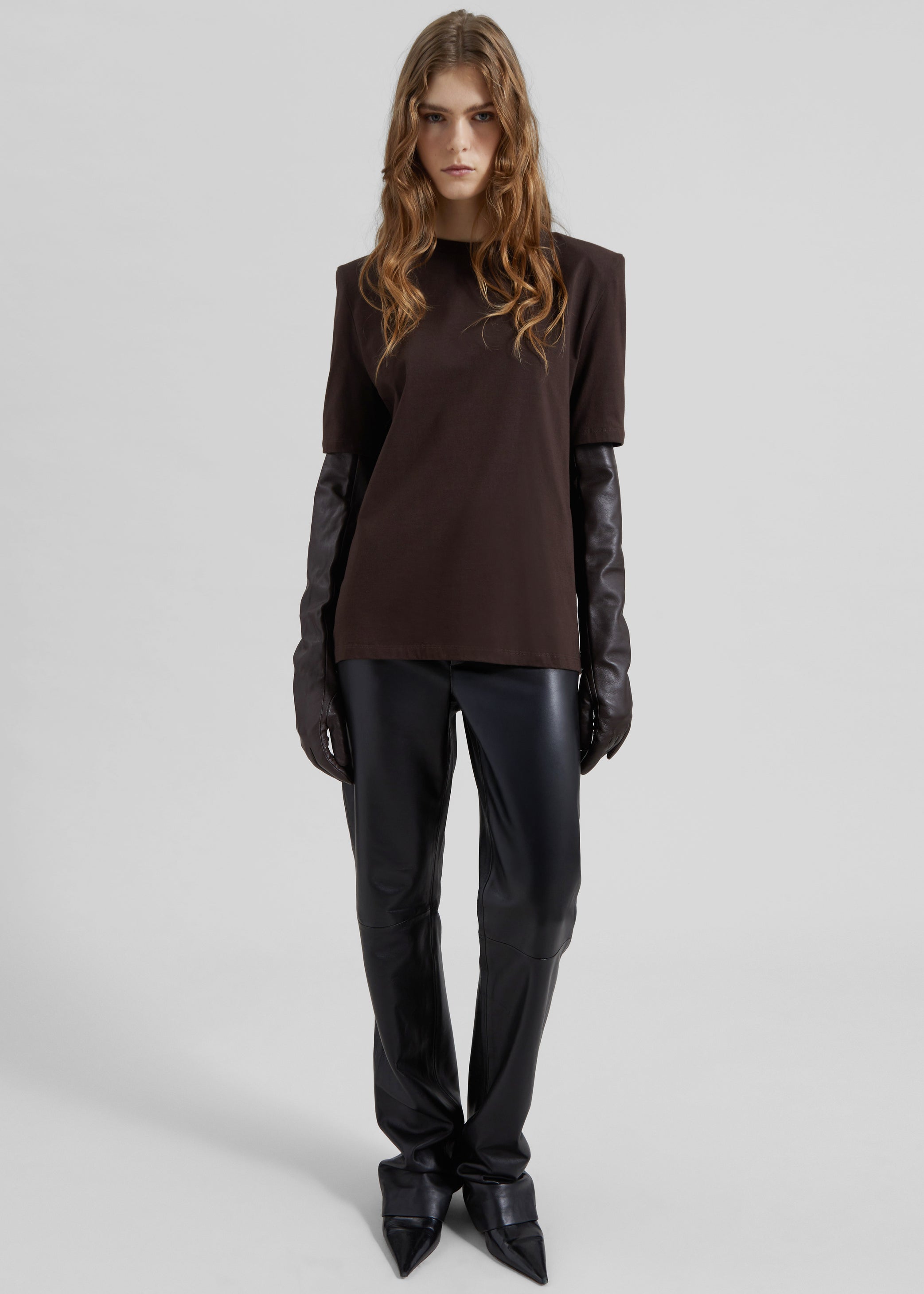 Shop the look image for Carrington Padded Shoulder Tee - Brown