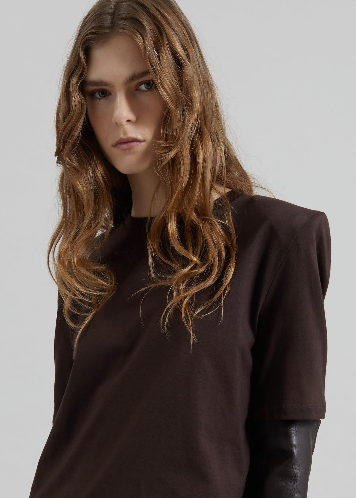 Carrington Padded Shoulder Tee - Brown - 4