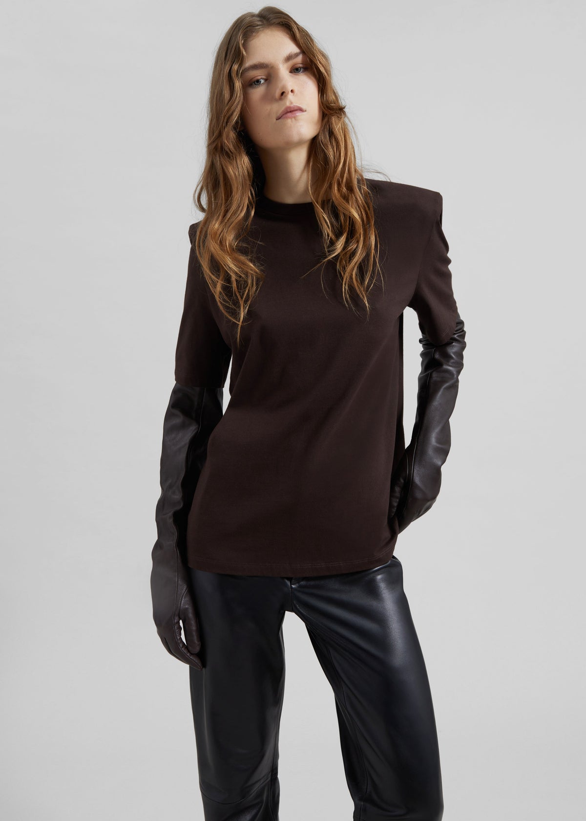 Carrington Padded Shoulder Tee - Brown - 5