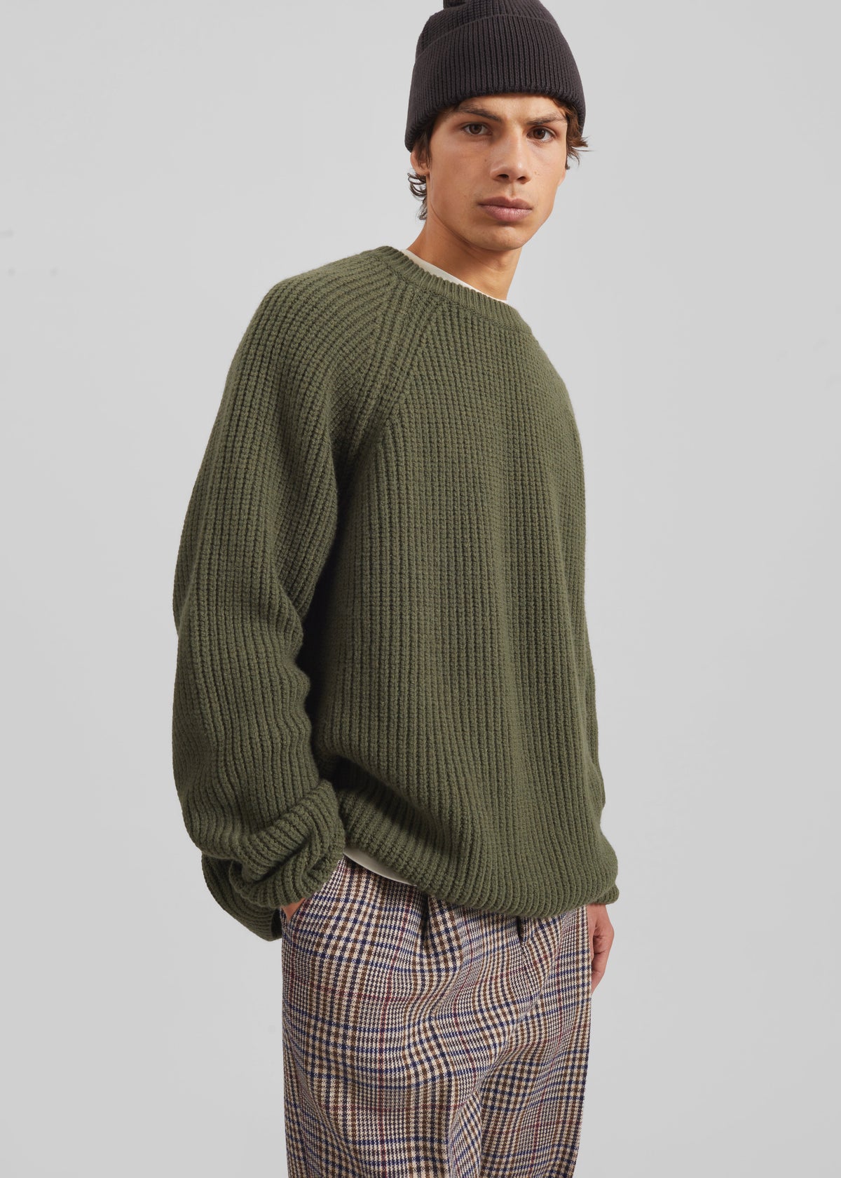 Carter Crew Neck Sweater - Olive - 1
