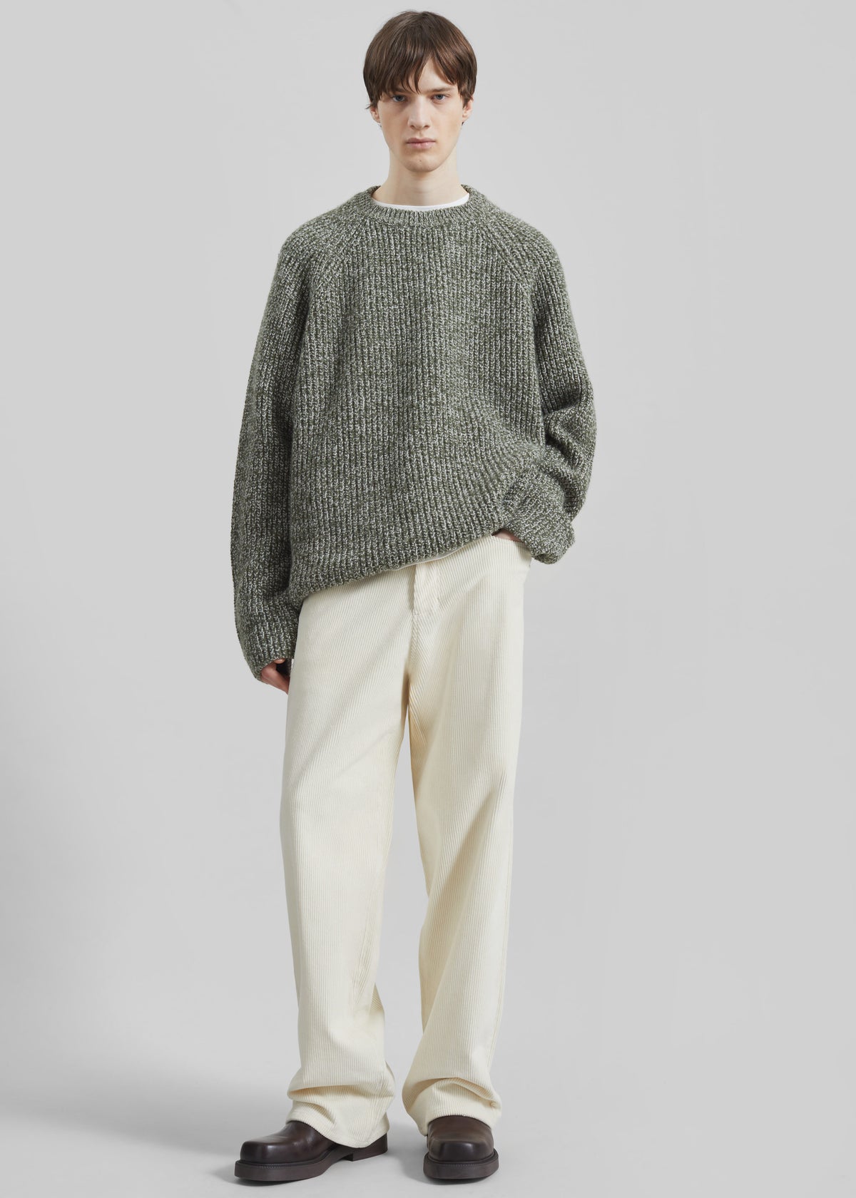 Carter Crew Neck Sweater - Olive/White - 4