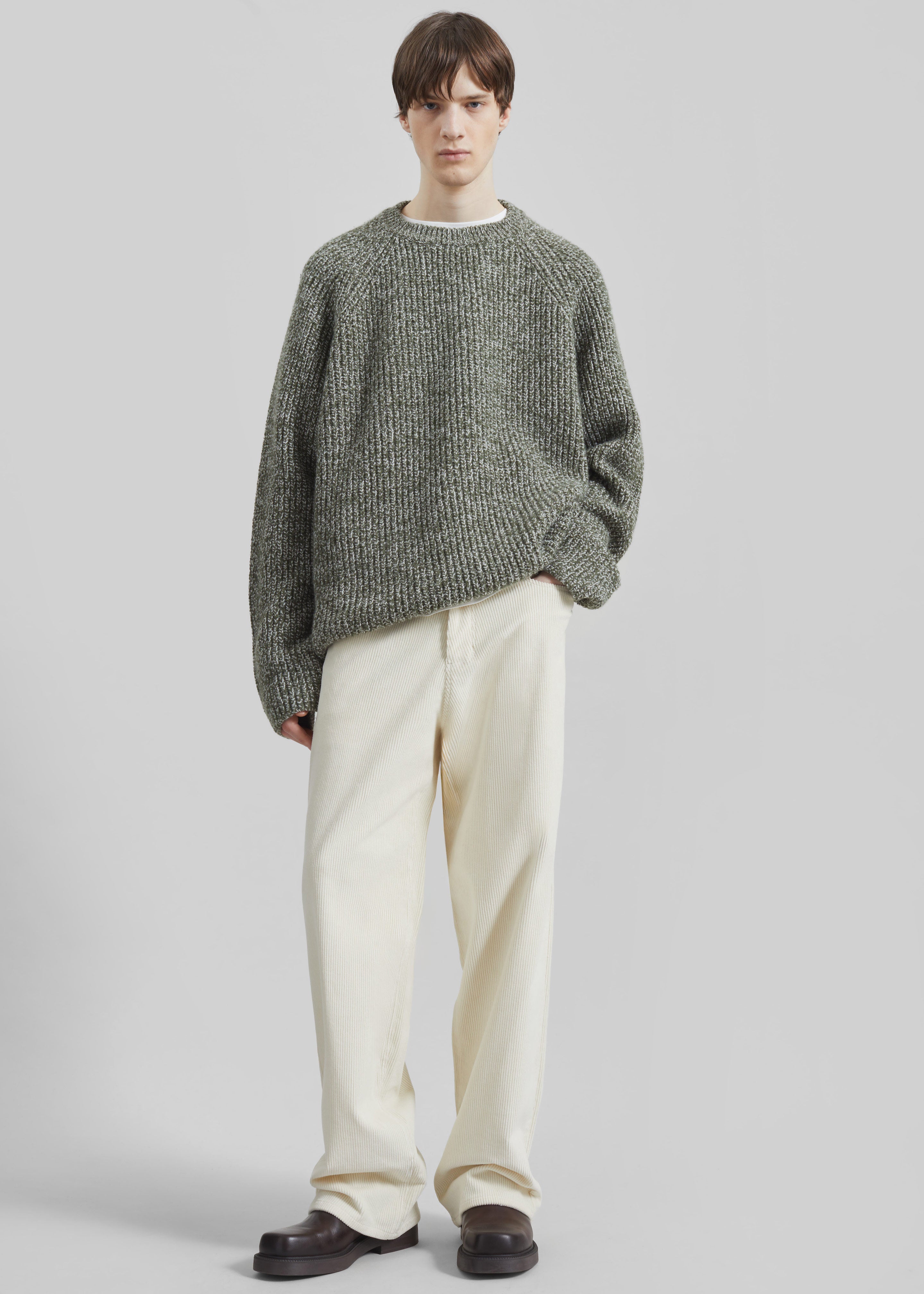 Carter Crew Neck Sweater - Olive/White - 4