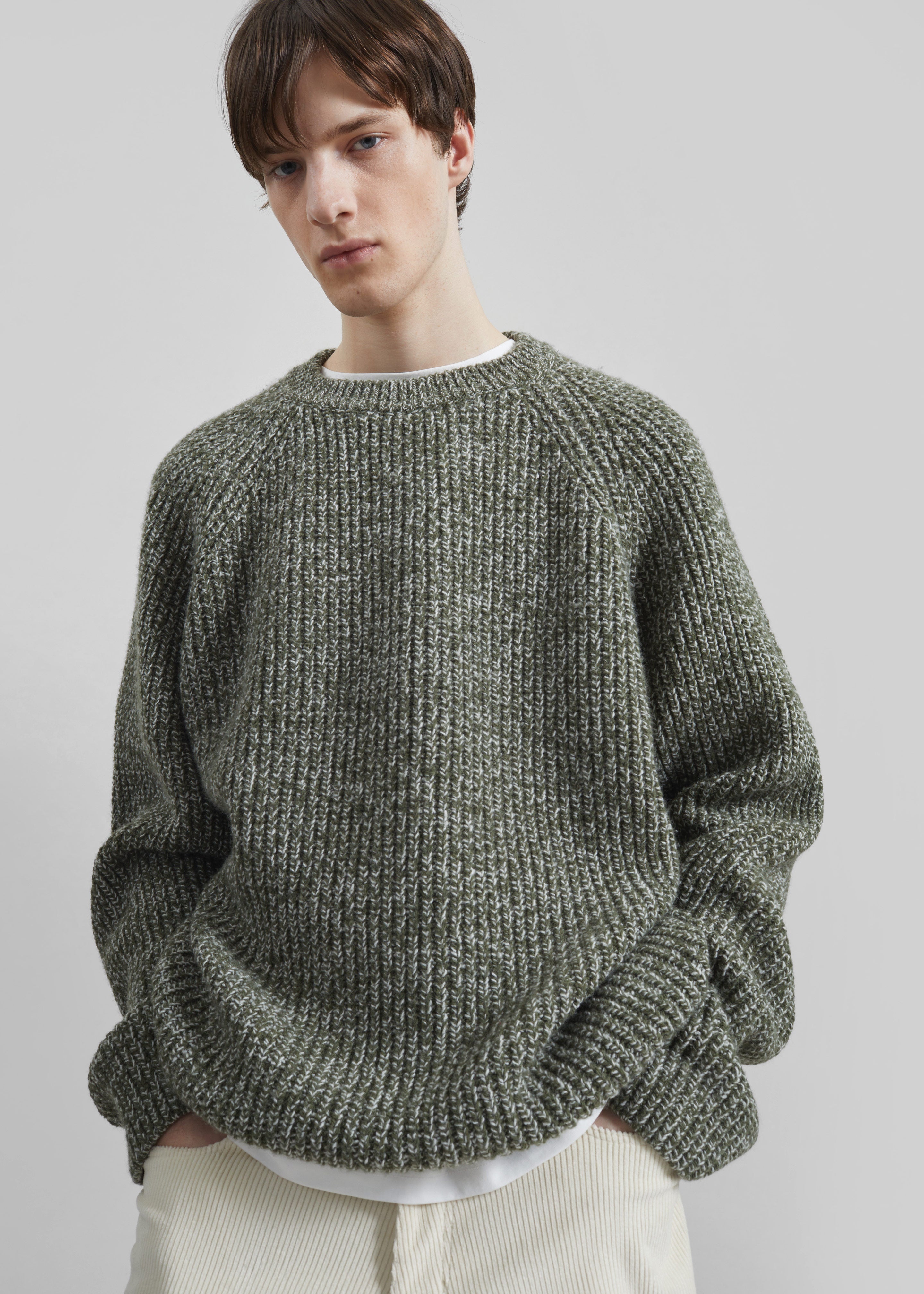 Carter Crew Neck Sweater - Olive/White - 8