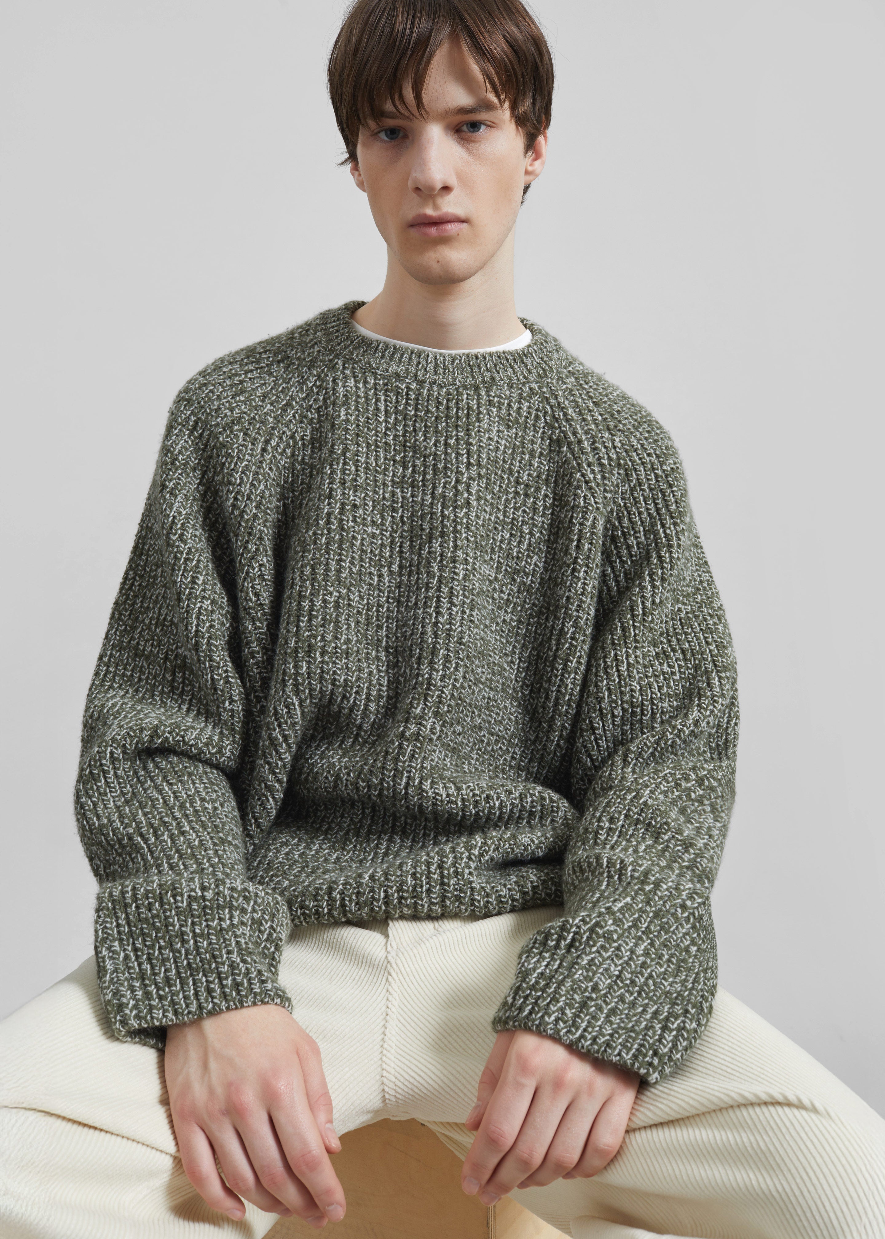 Carter Crew Neck Sweater - Olive/White - 7