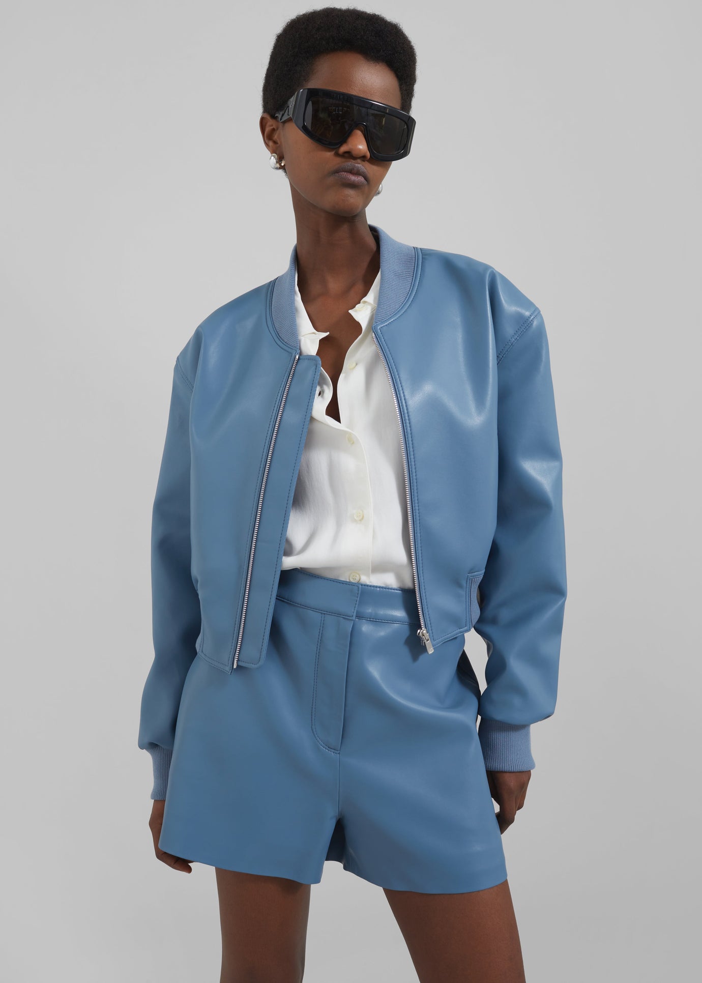 Cassie Faux Leather Bomber - Blue