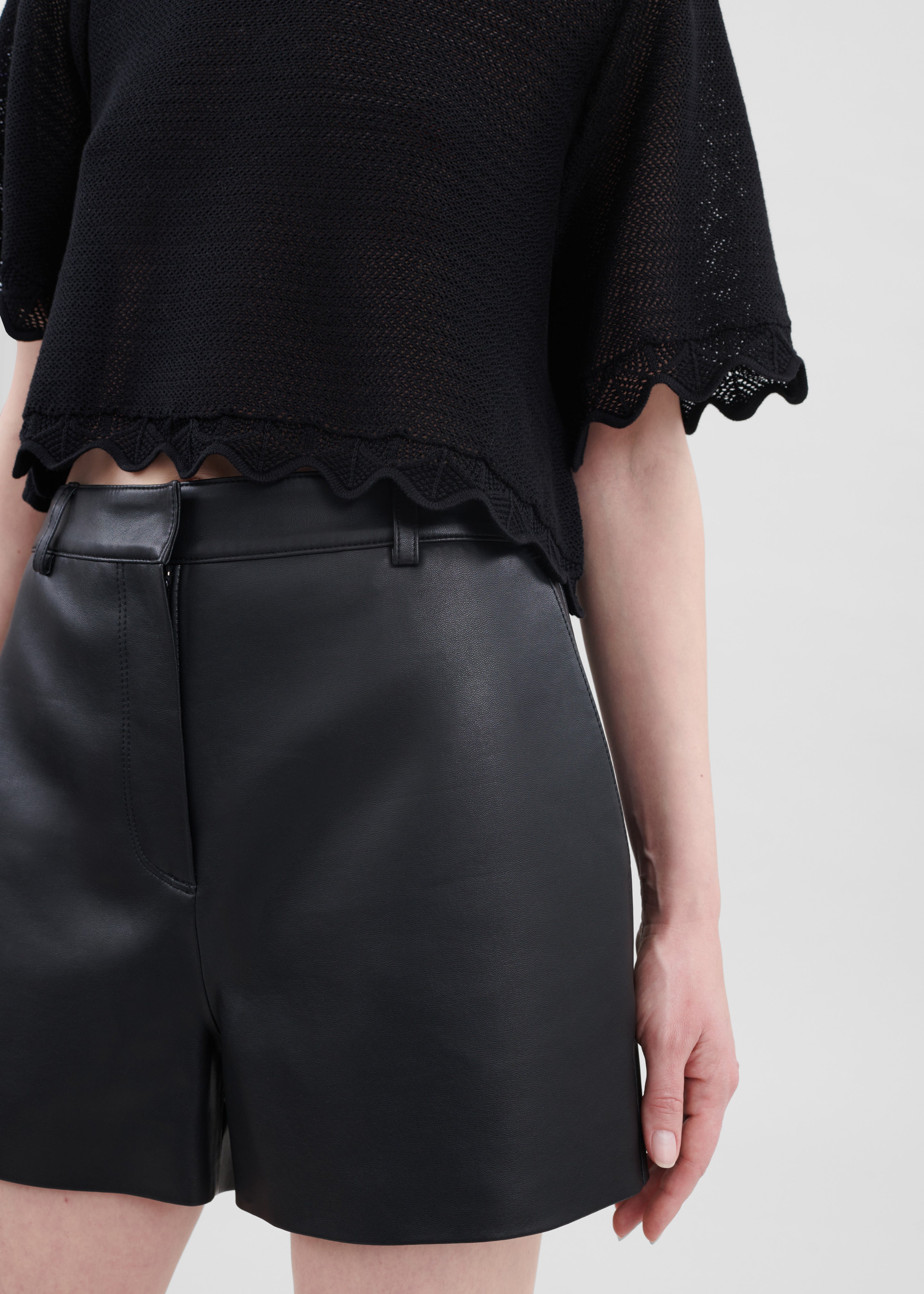 Cassie Faux Leather Mini Shorts - Black - 6