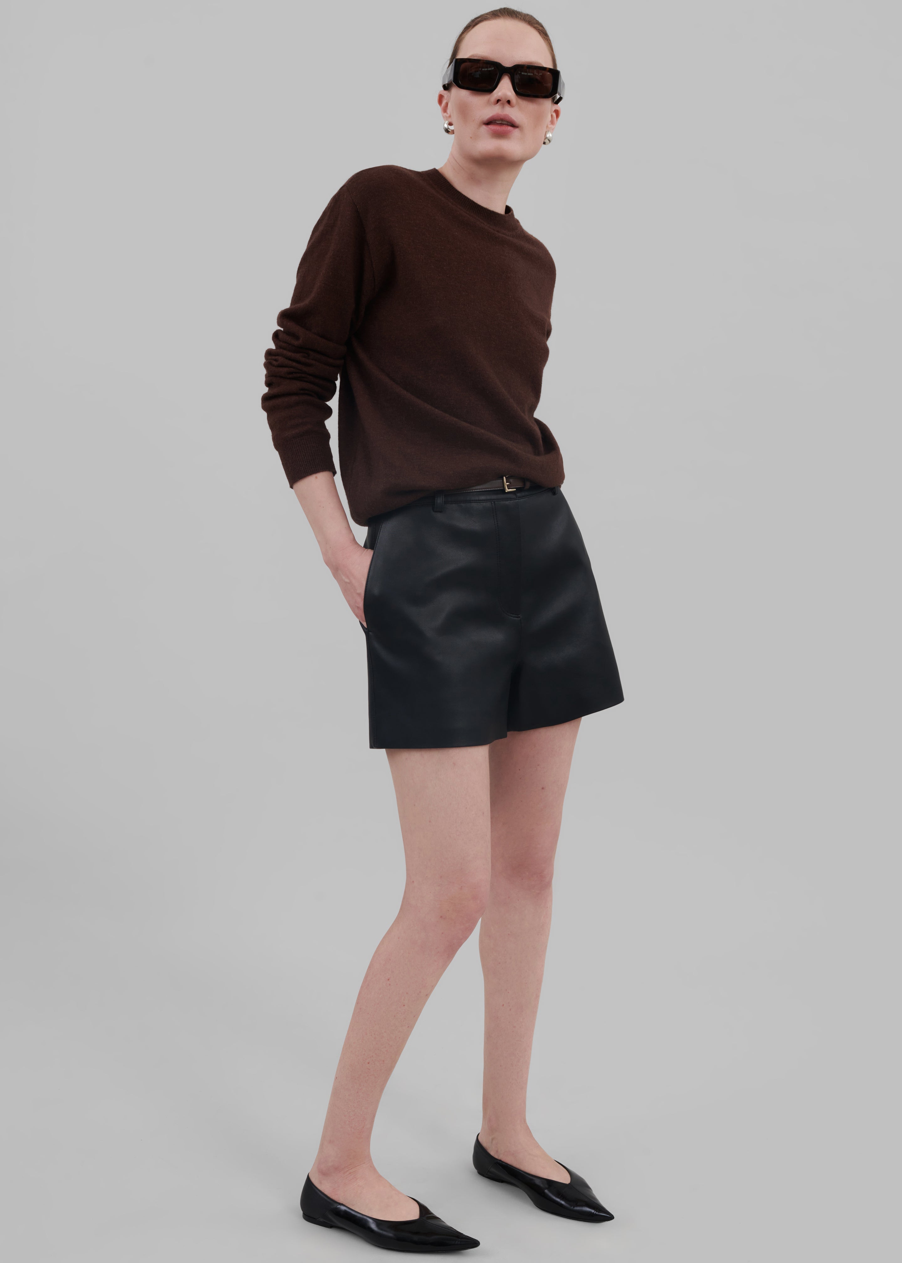 Cassie Faux Leather Mini Shorts - Black - 1