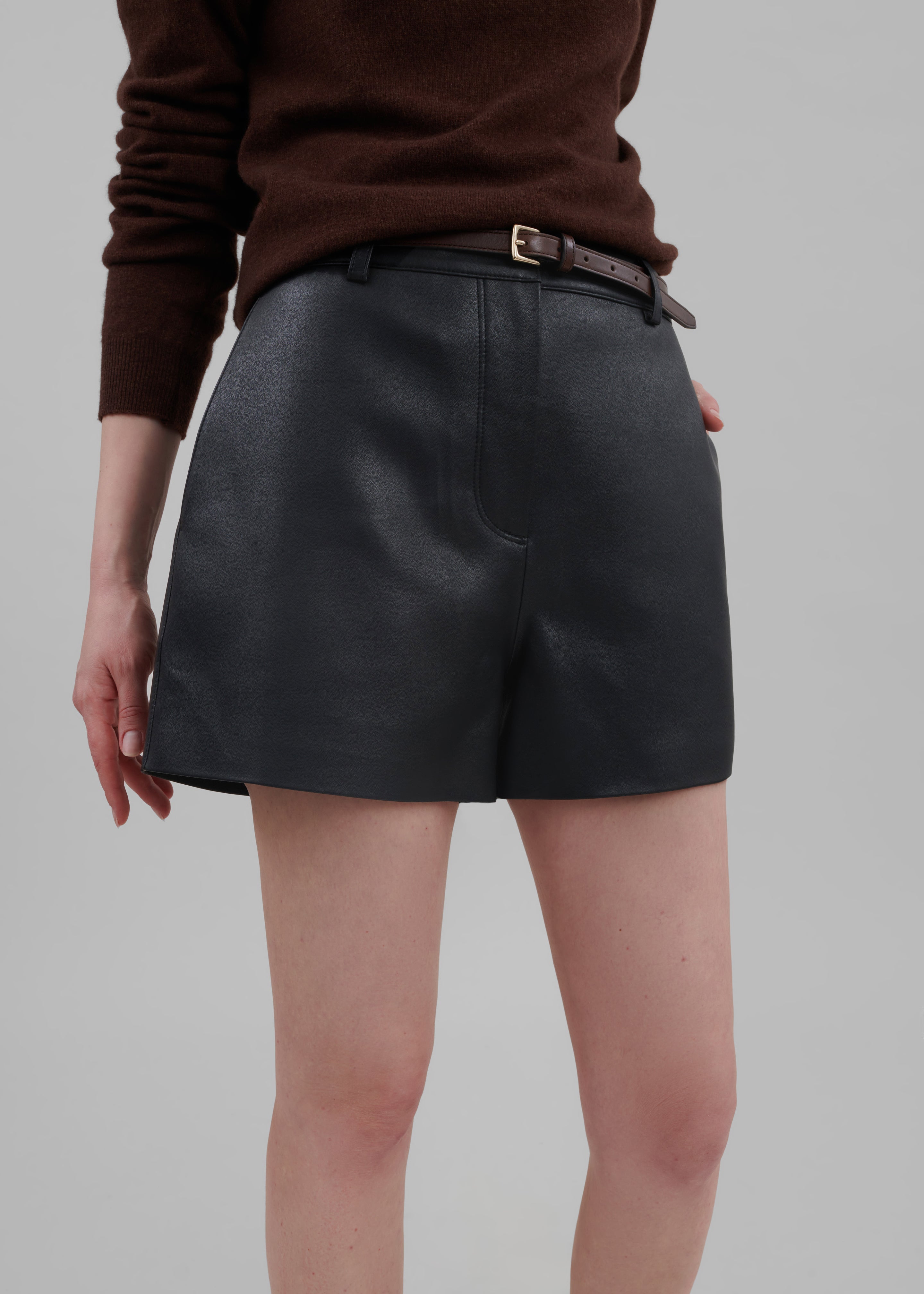 Cassie Faux Leather Mini Shorts - Black - 4