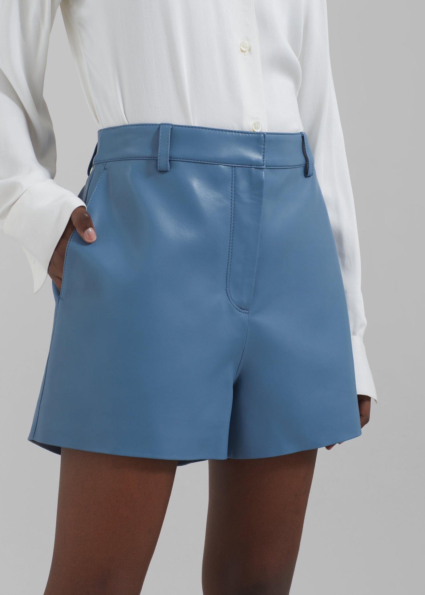 Cassie Faux Leather Mini Shorts - Blue