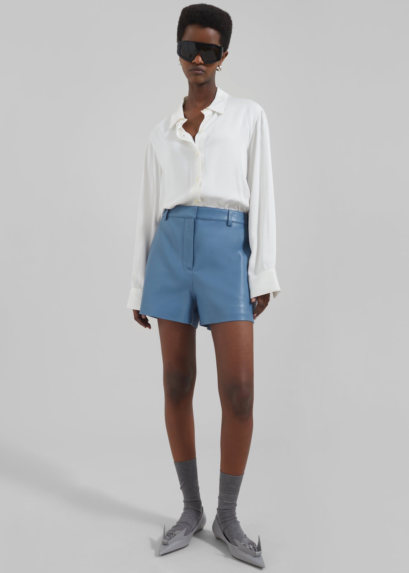 Cassie Faux Leather Mini Shorts - Blue - 1
