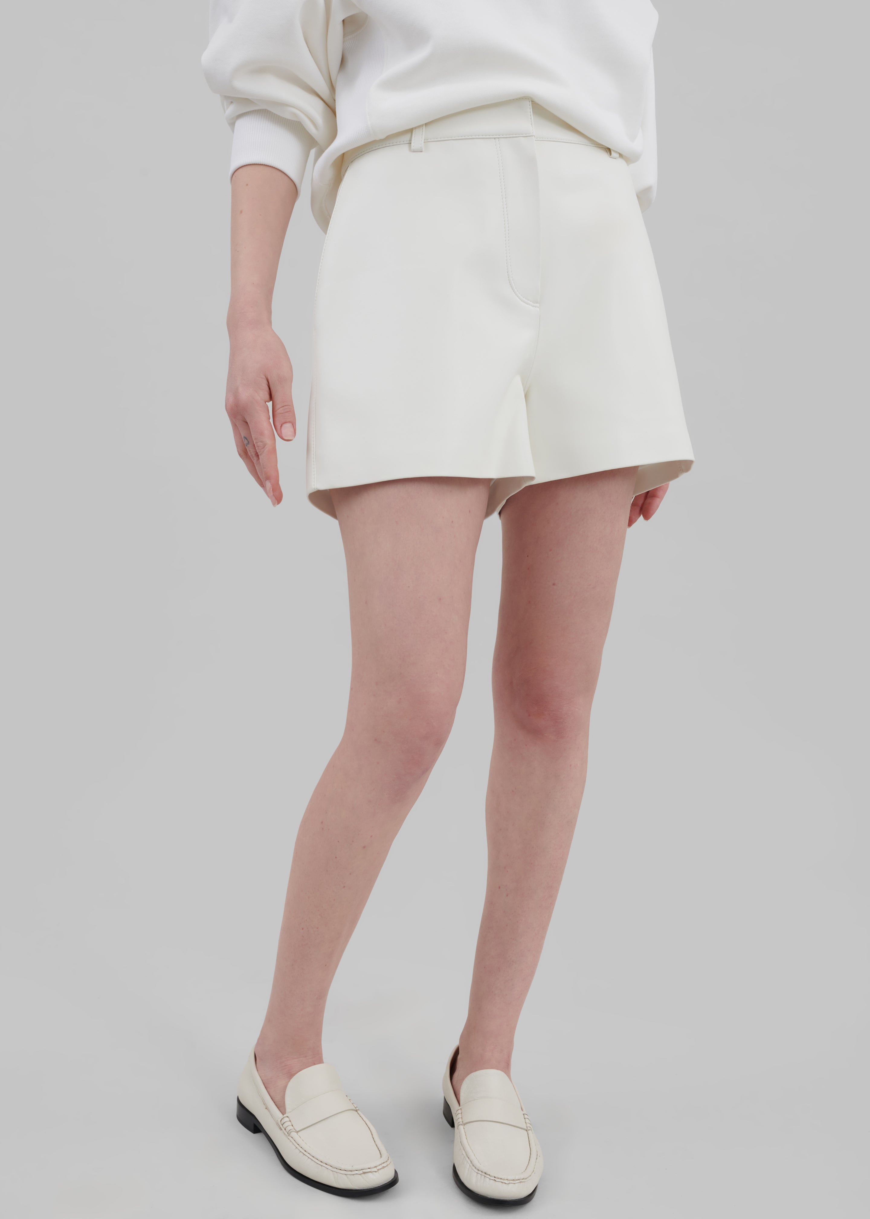 Cassie Faux Leather Mini Shorts - White - 3