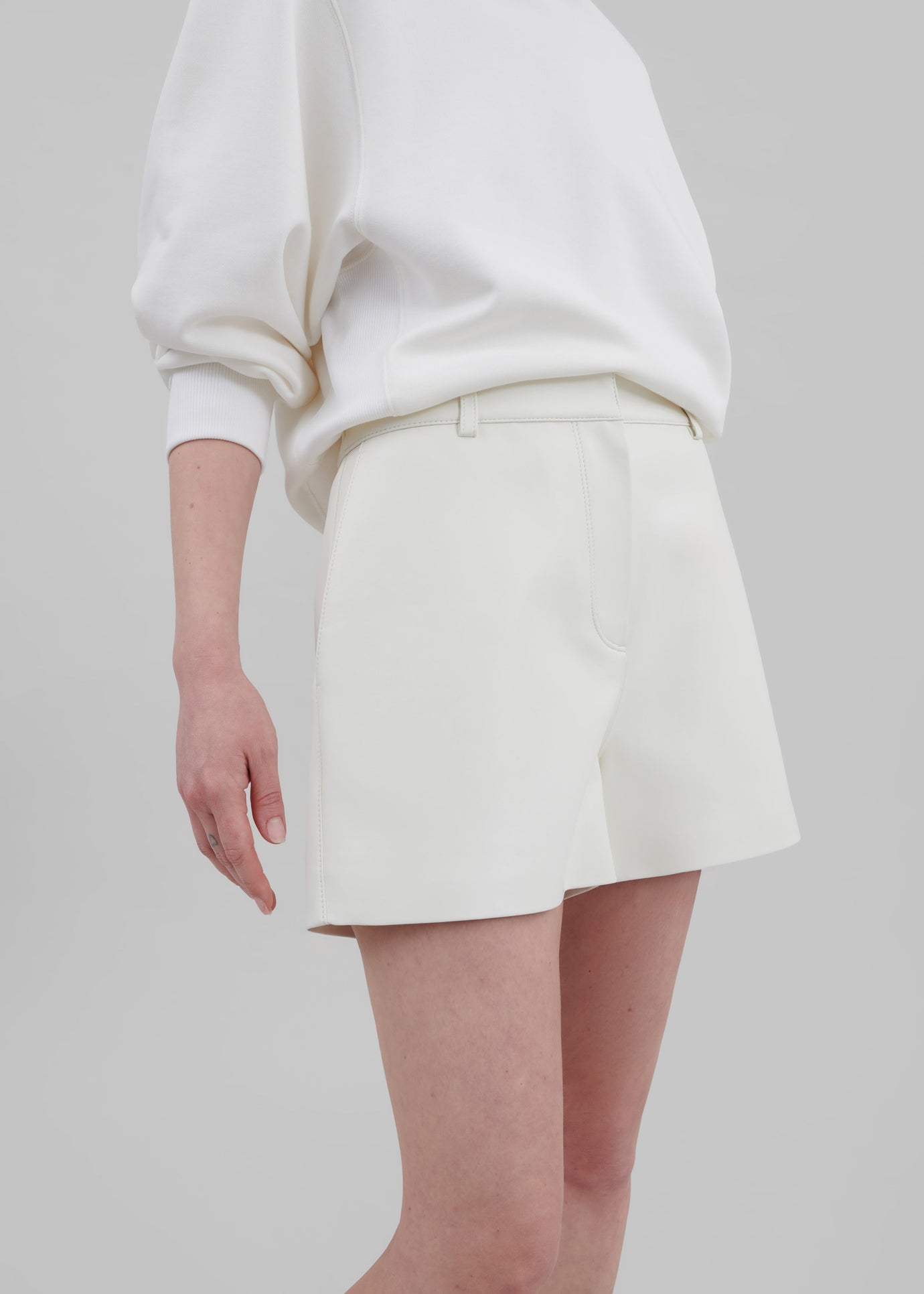 Cassie Faux Leather Mini Shorts - White - 1