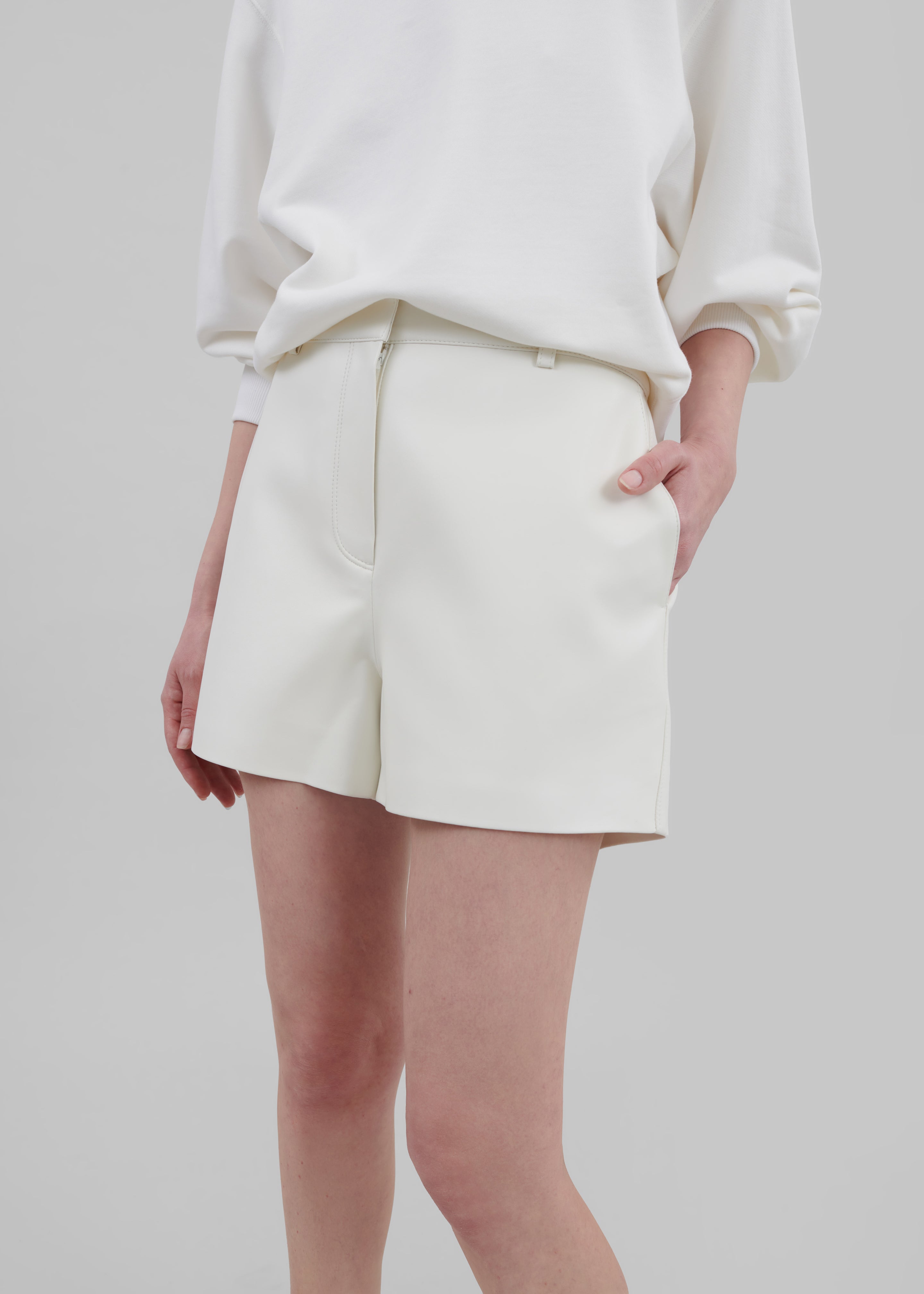 Cassie Faux Leather Mini Shorts - White - 5