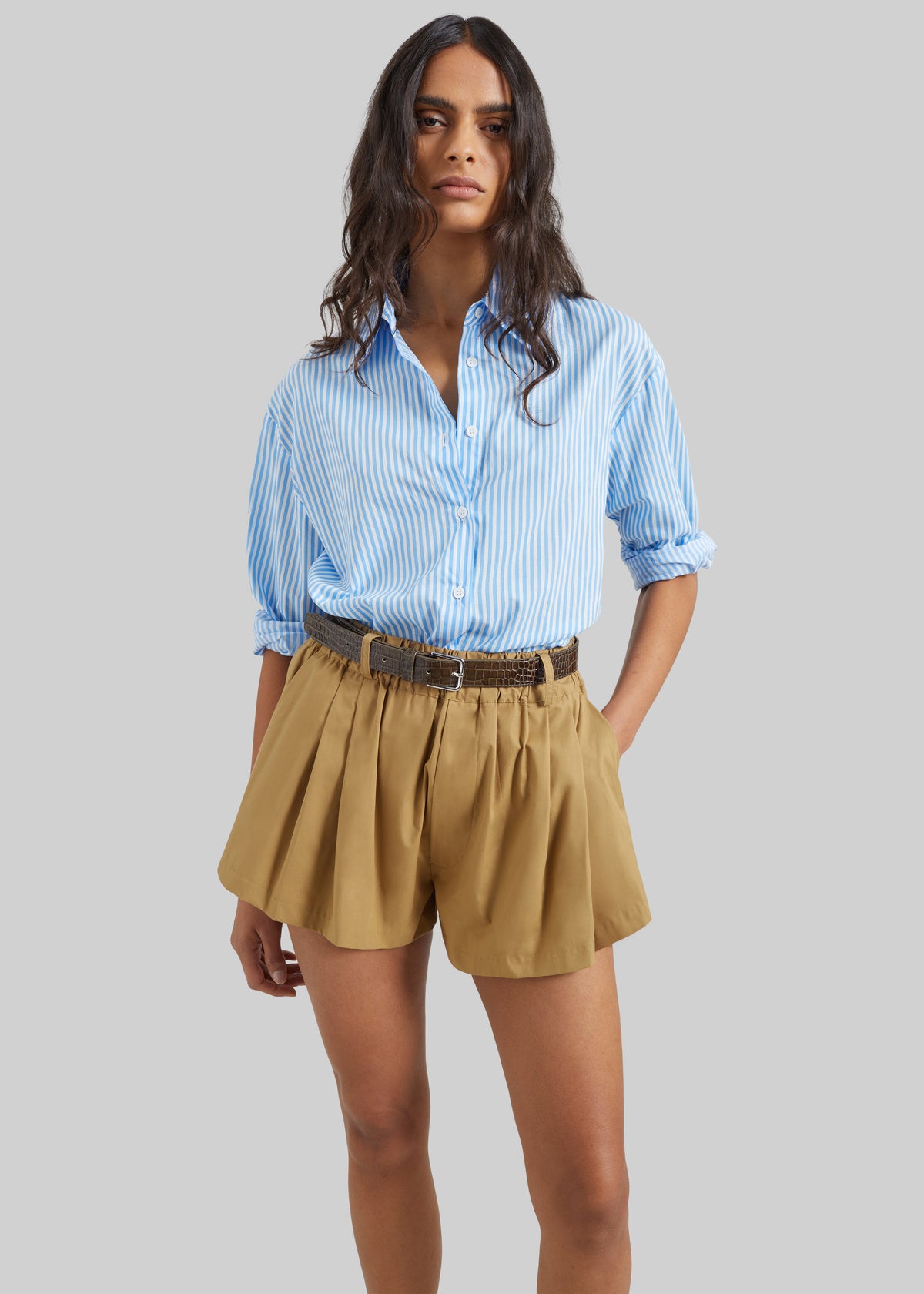 Castalia Cotton Gathered Shorts - Camel - 4