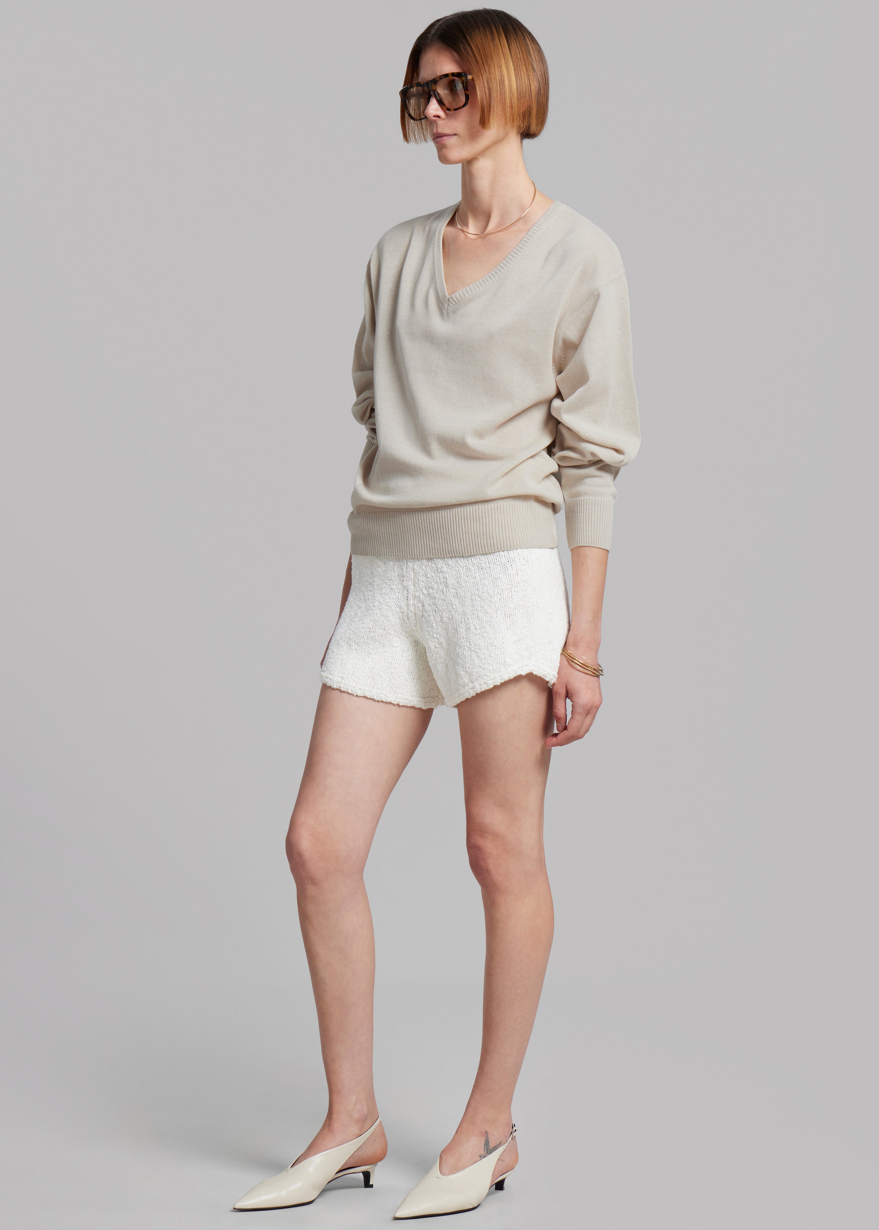 Cecilia Knitted Mini Shorts - Ivory - 8