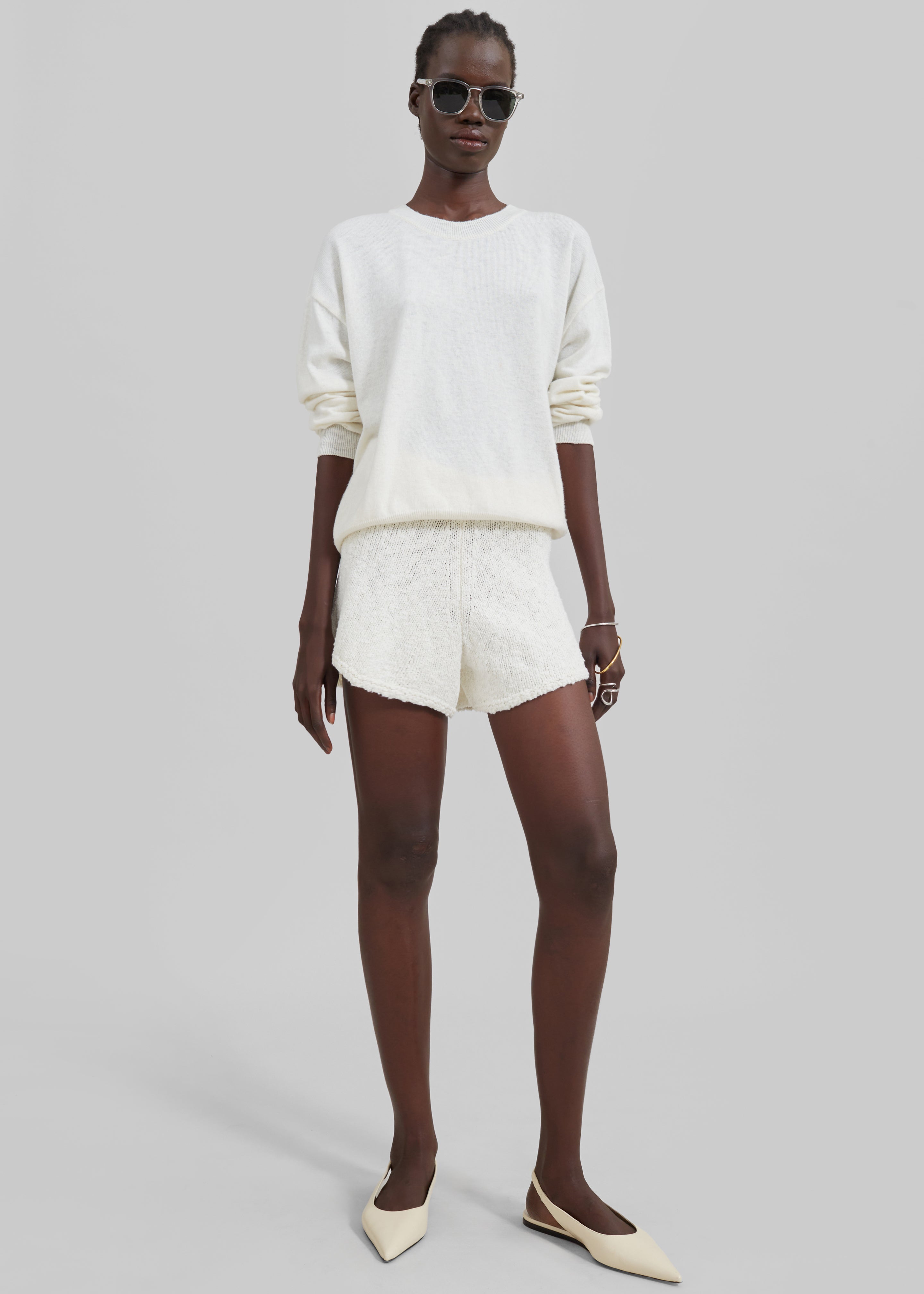 Cecilia Knitted Mini Shorts - Ivory - 1