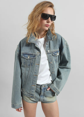 Ceylon Sharp Shoulder Denim Jacket - Light Wash