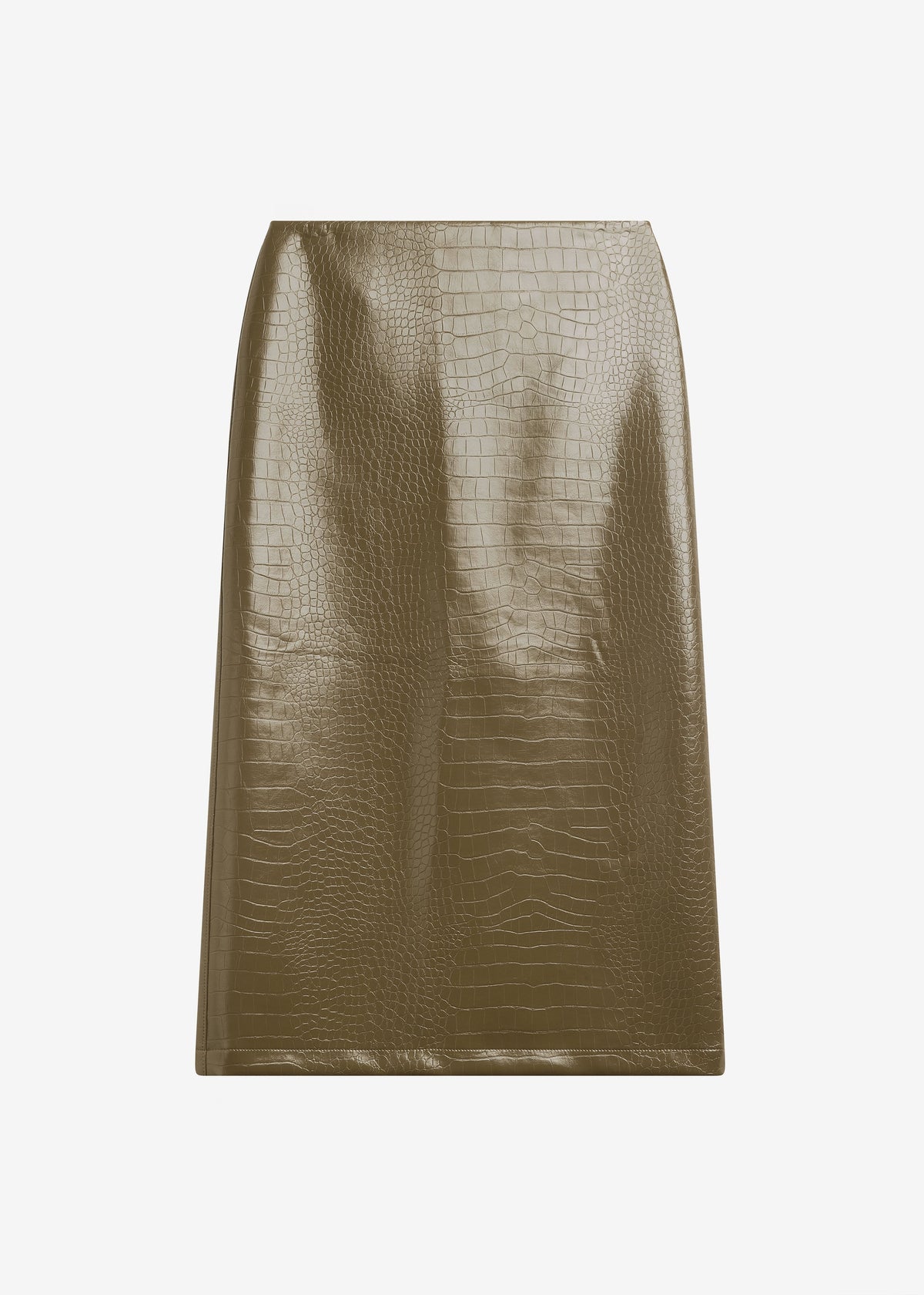 Charleroi Faux Leather Croc Midi Skirt - Olive Brown - 11