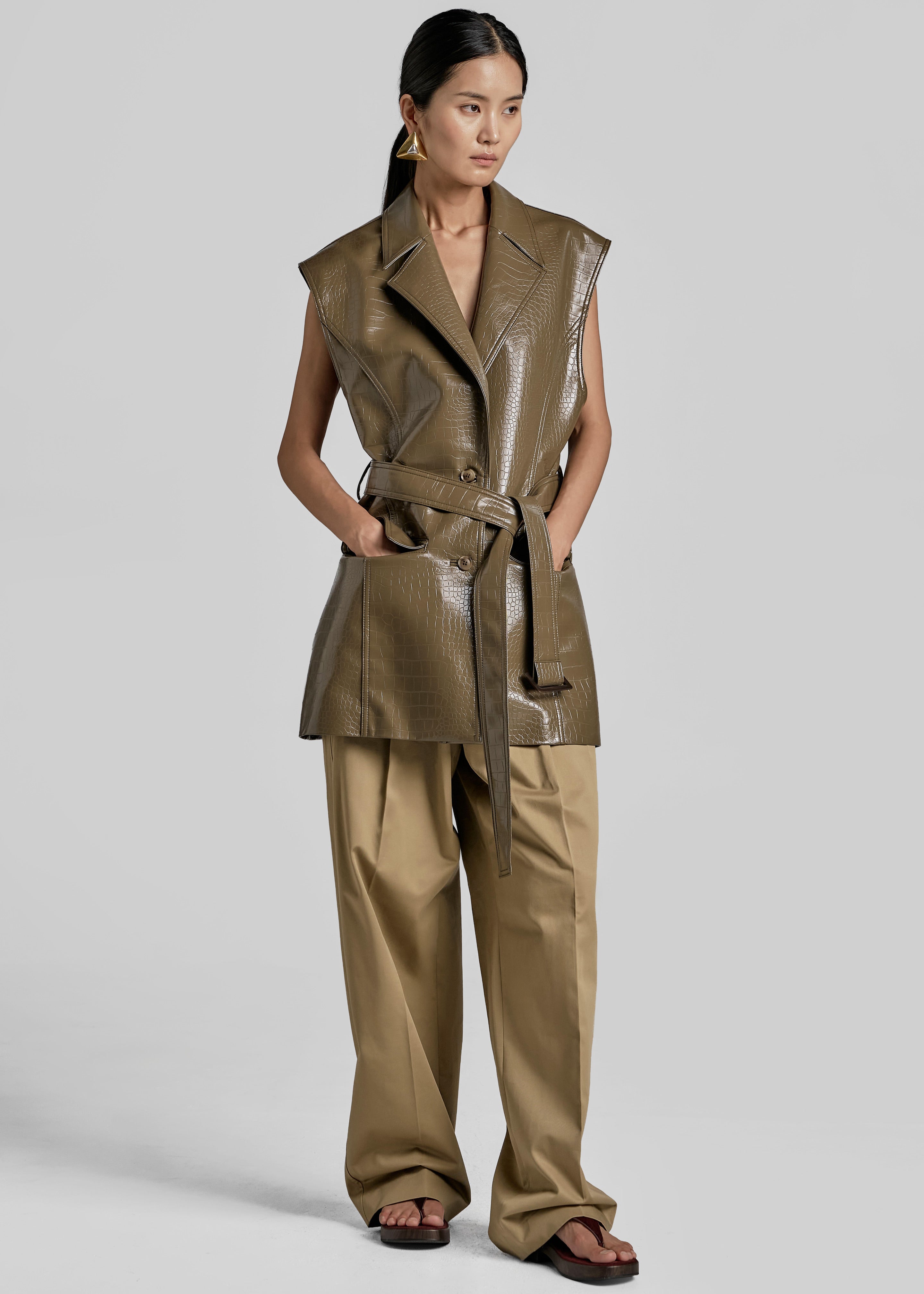 Charleroi Faux Leather Croc Vest - Olive Brown - 4