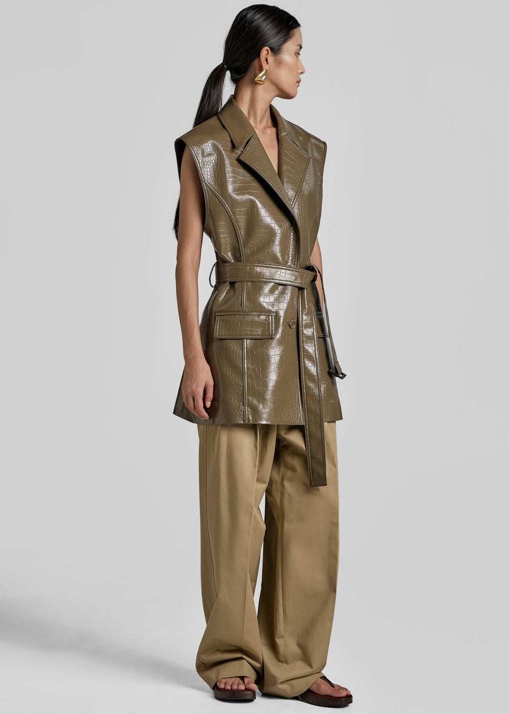 Charleroi Faux Leather Croc Vest - Olive Brown - 1