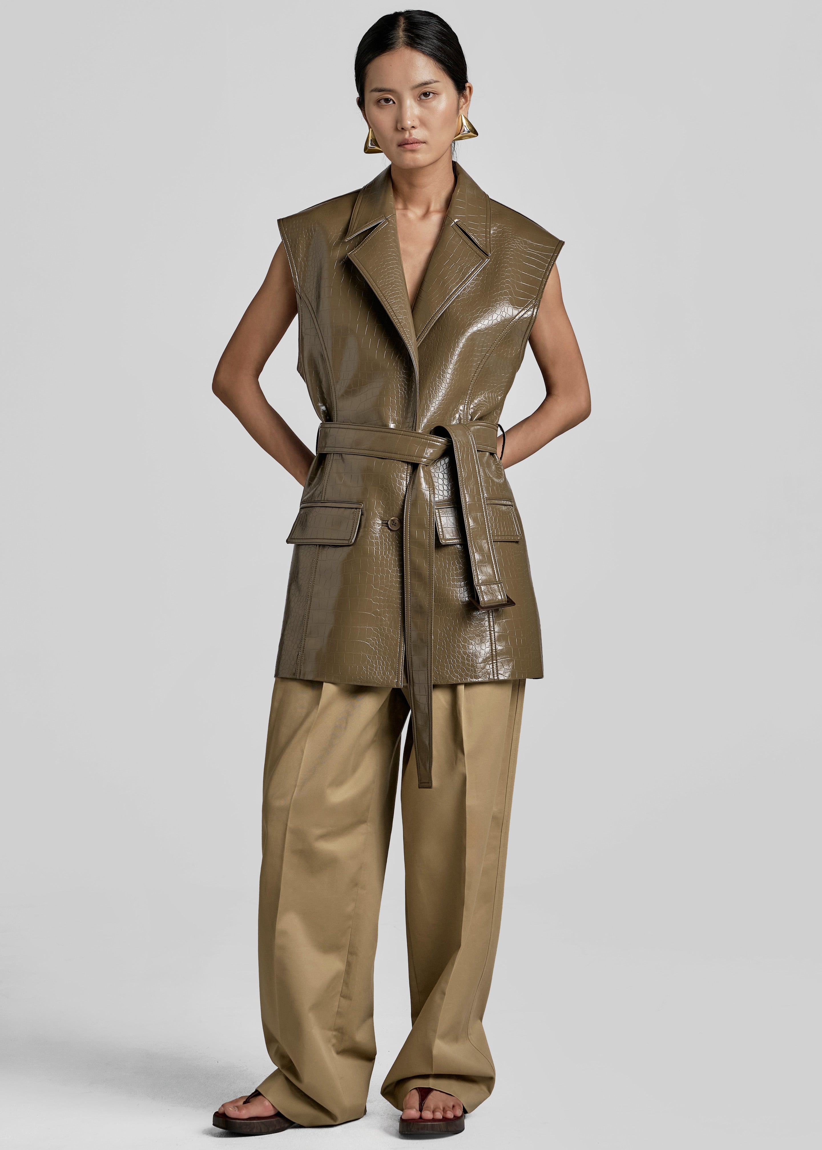Charleroi Faux Leather Croc Vest - Olive Brown - 5