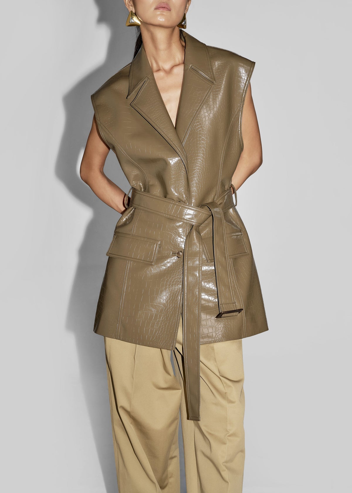 Charleroi Faux Leather Croc Vest - Olive Brown - 7