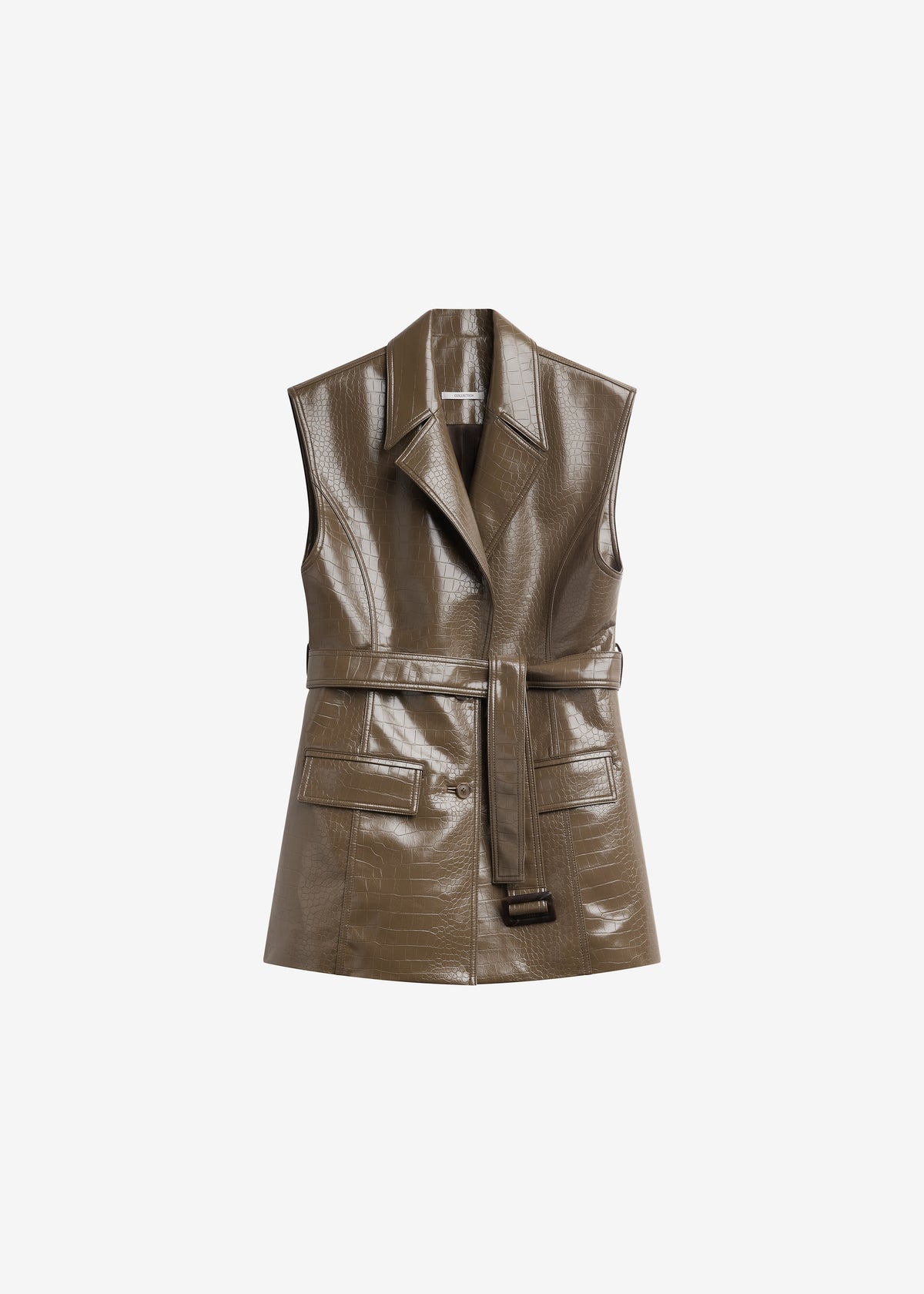 Charleroi Faux Leather Croc Vest - Olive Brown - 9