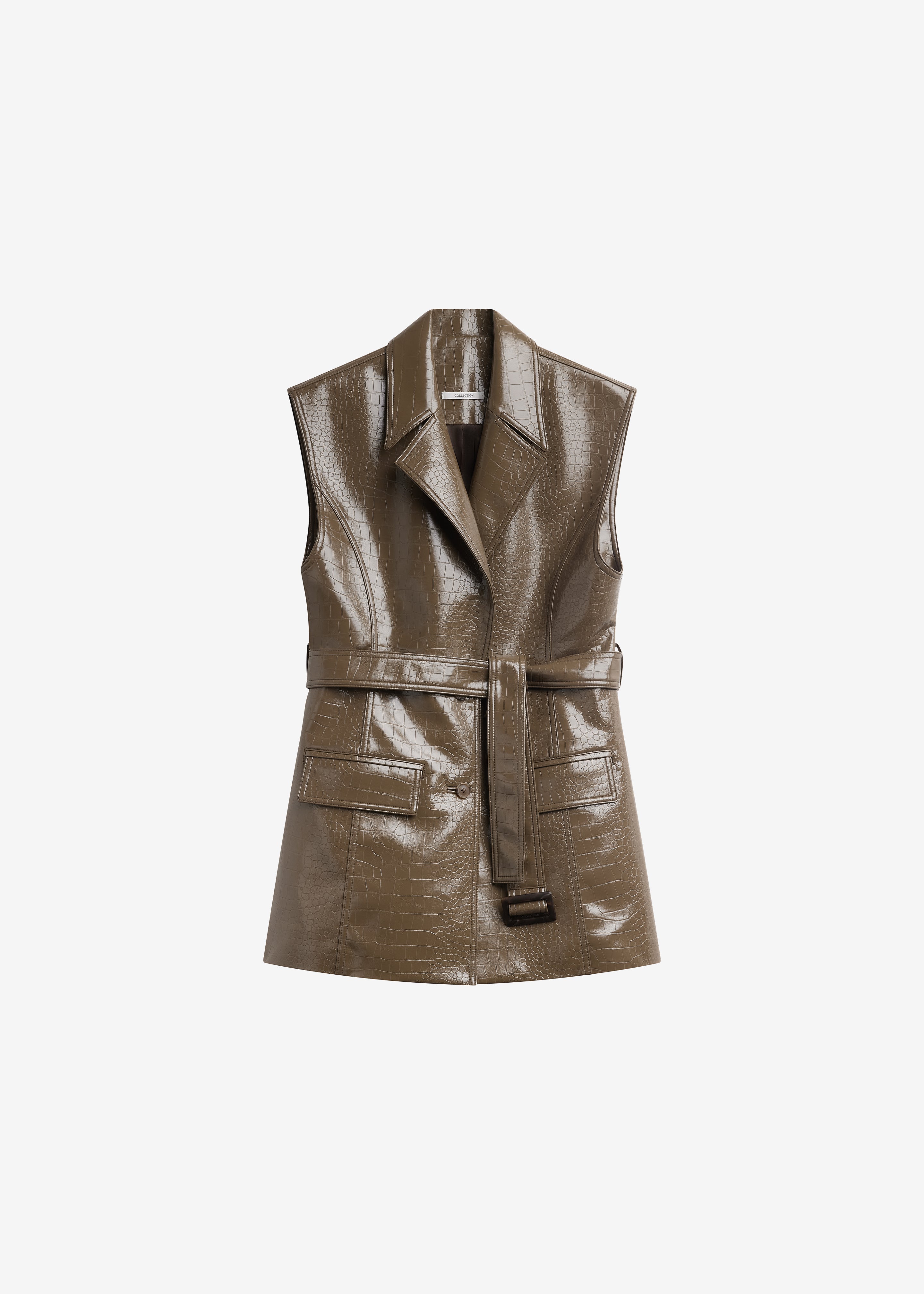 Charleroi Faux Leather Croc Vest - Olive Brown - 9