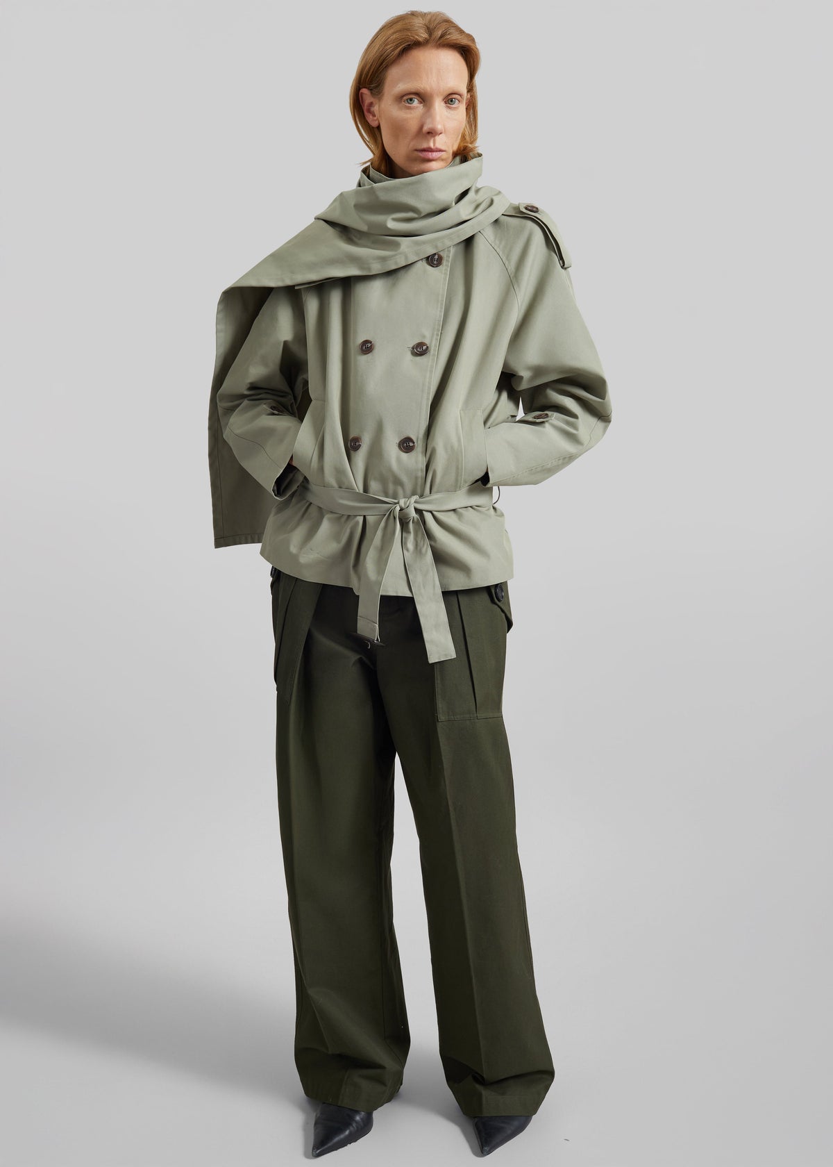 Charonne Scarf Short Trench - Sage - 4