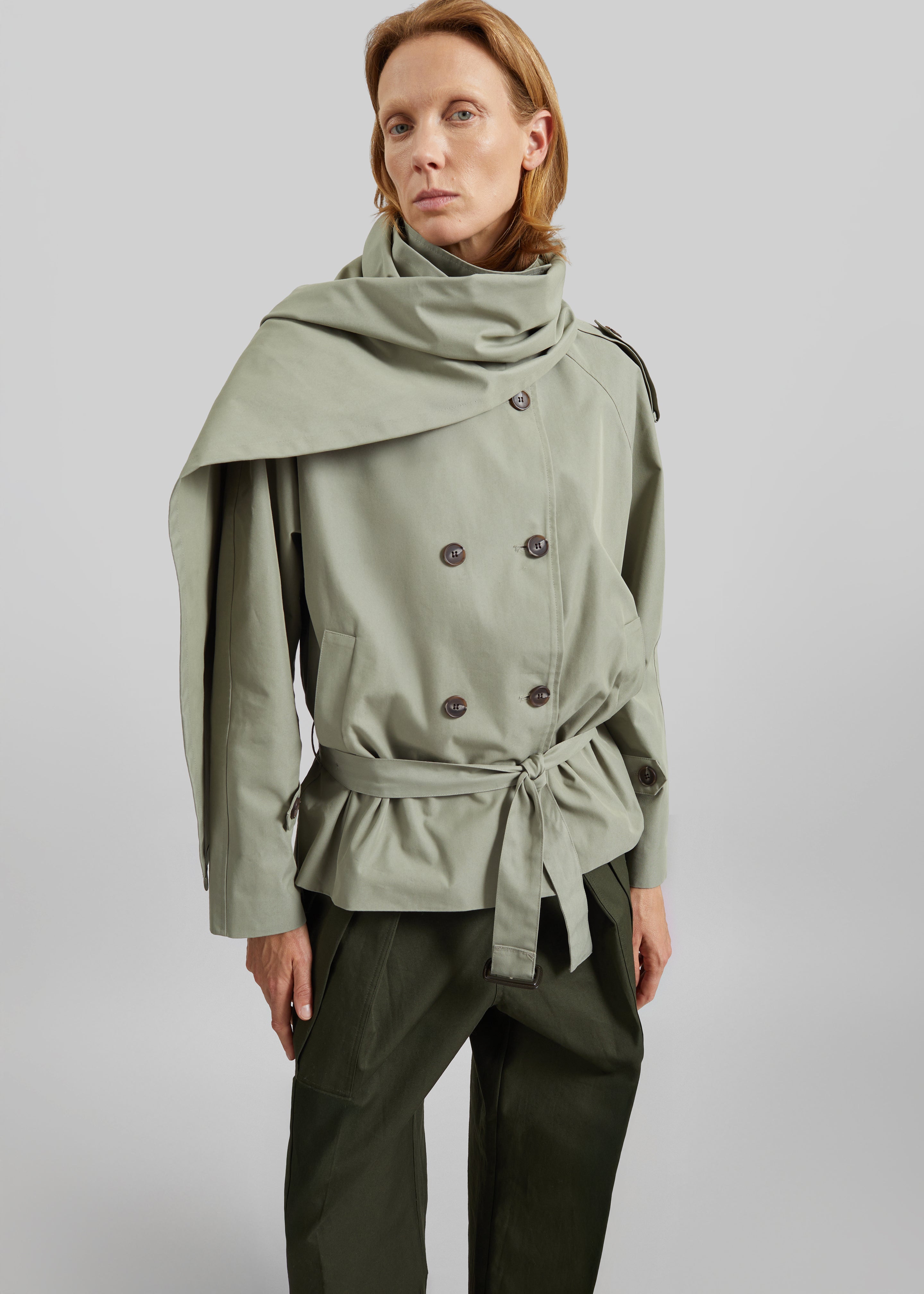 Charonne Scarf Short Trench - Sage - 6