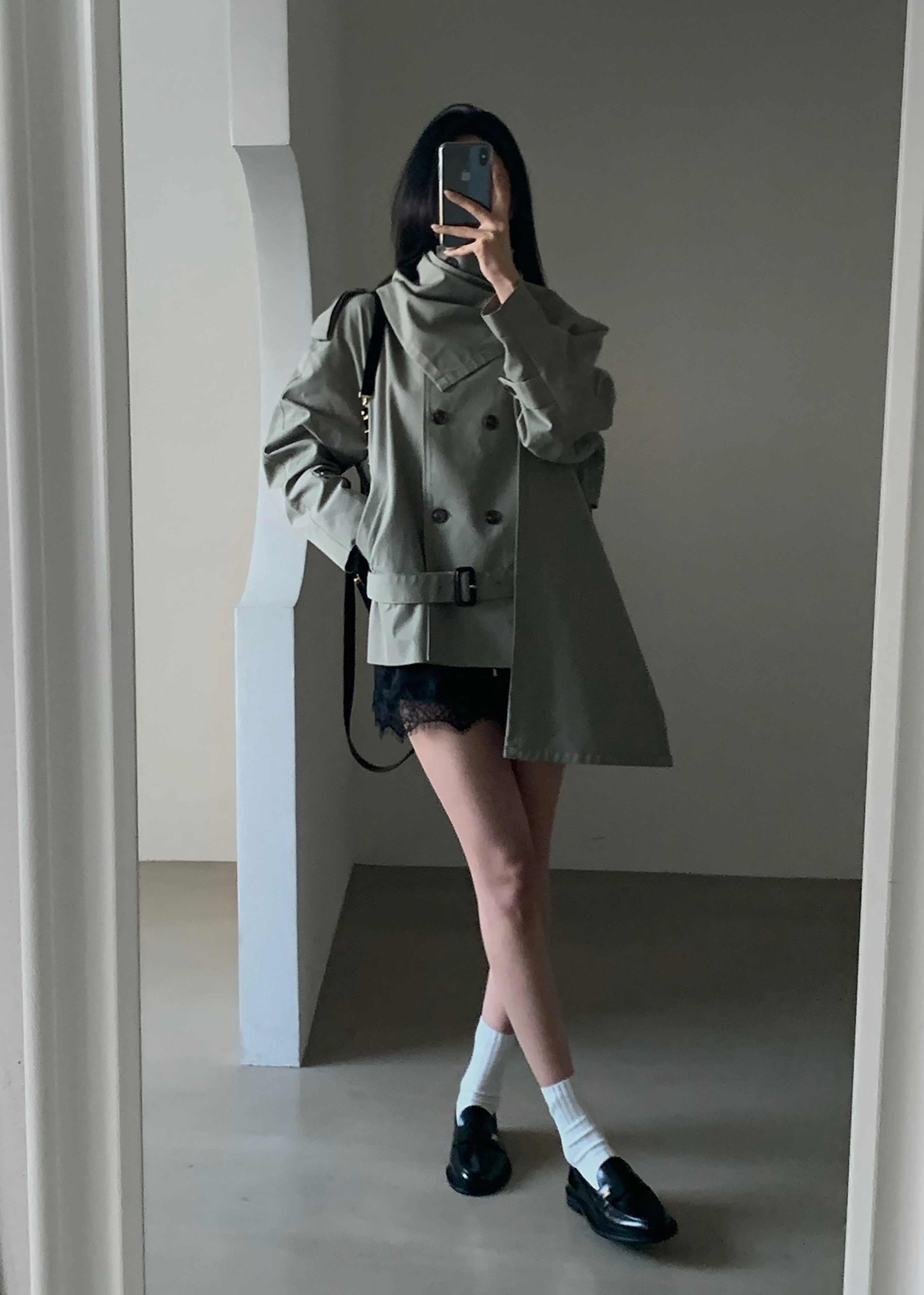 Charonne Scarf Short Trench - Sage - 1