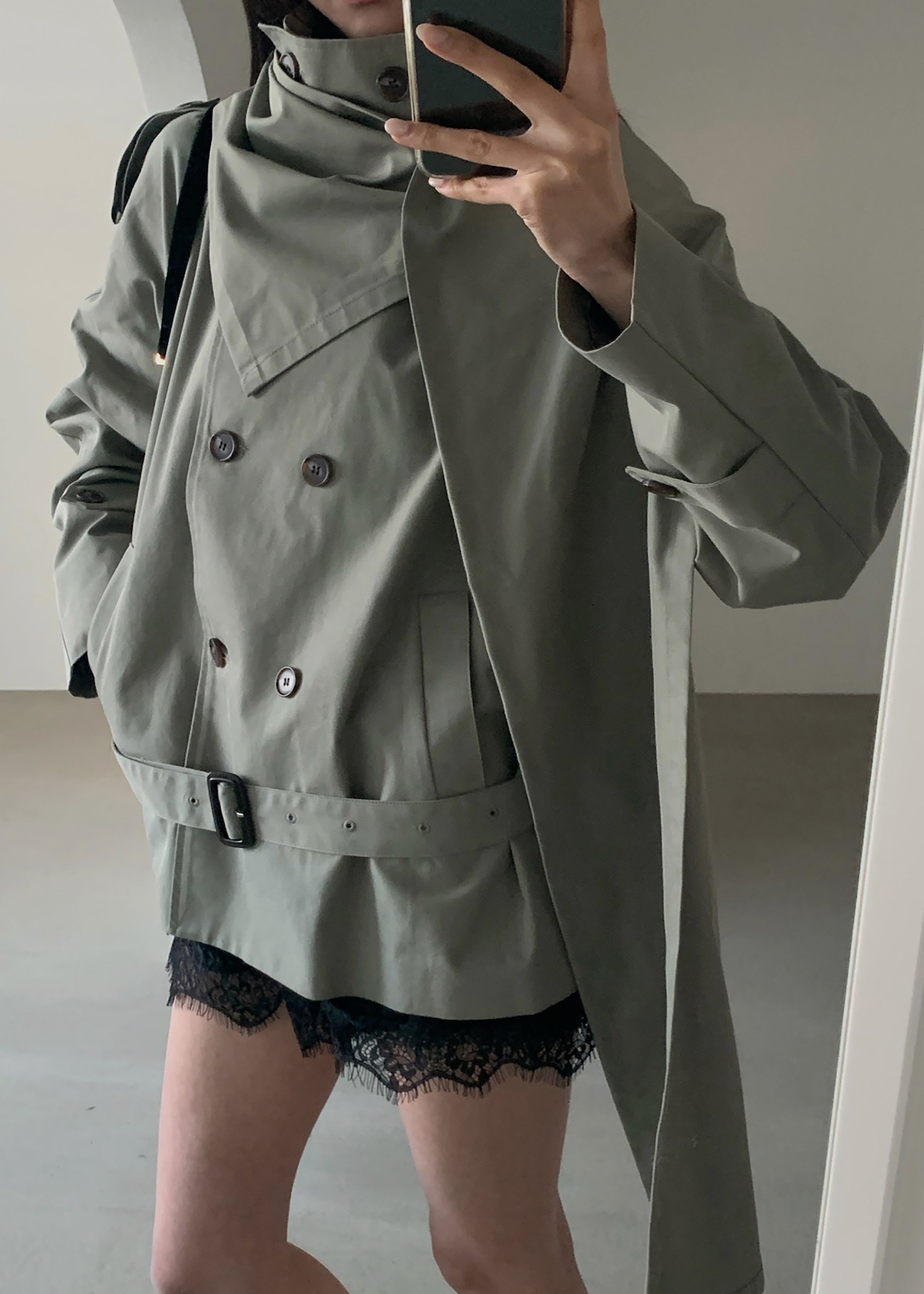 Charonne Scarf Short Trench - Sage - 8