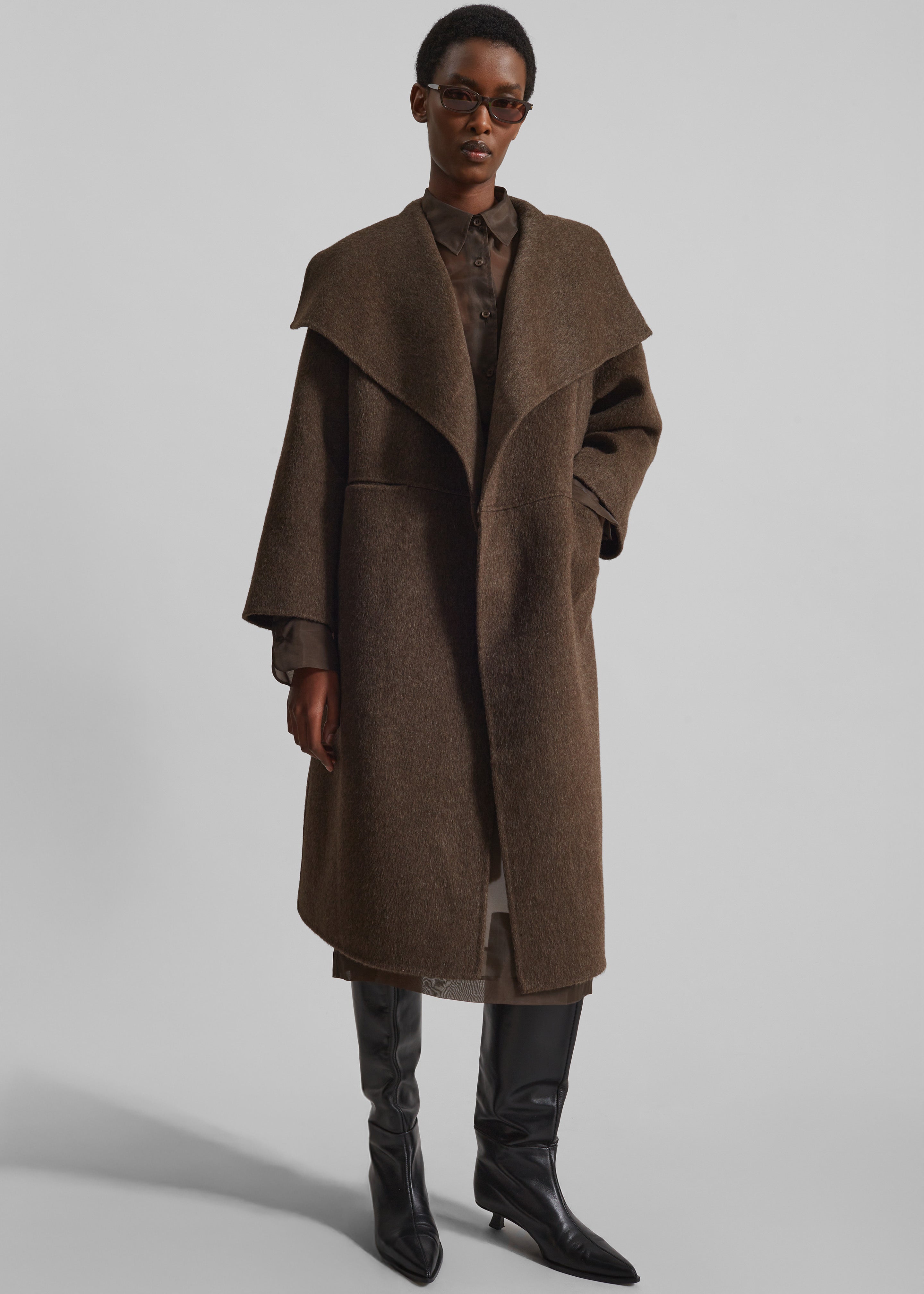 Cheshire Shawl Collar Wool Coat - Brown - 8