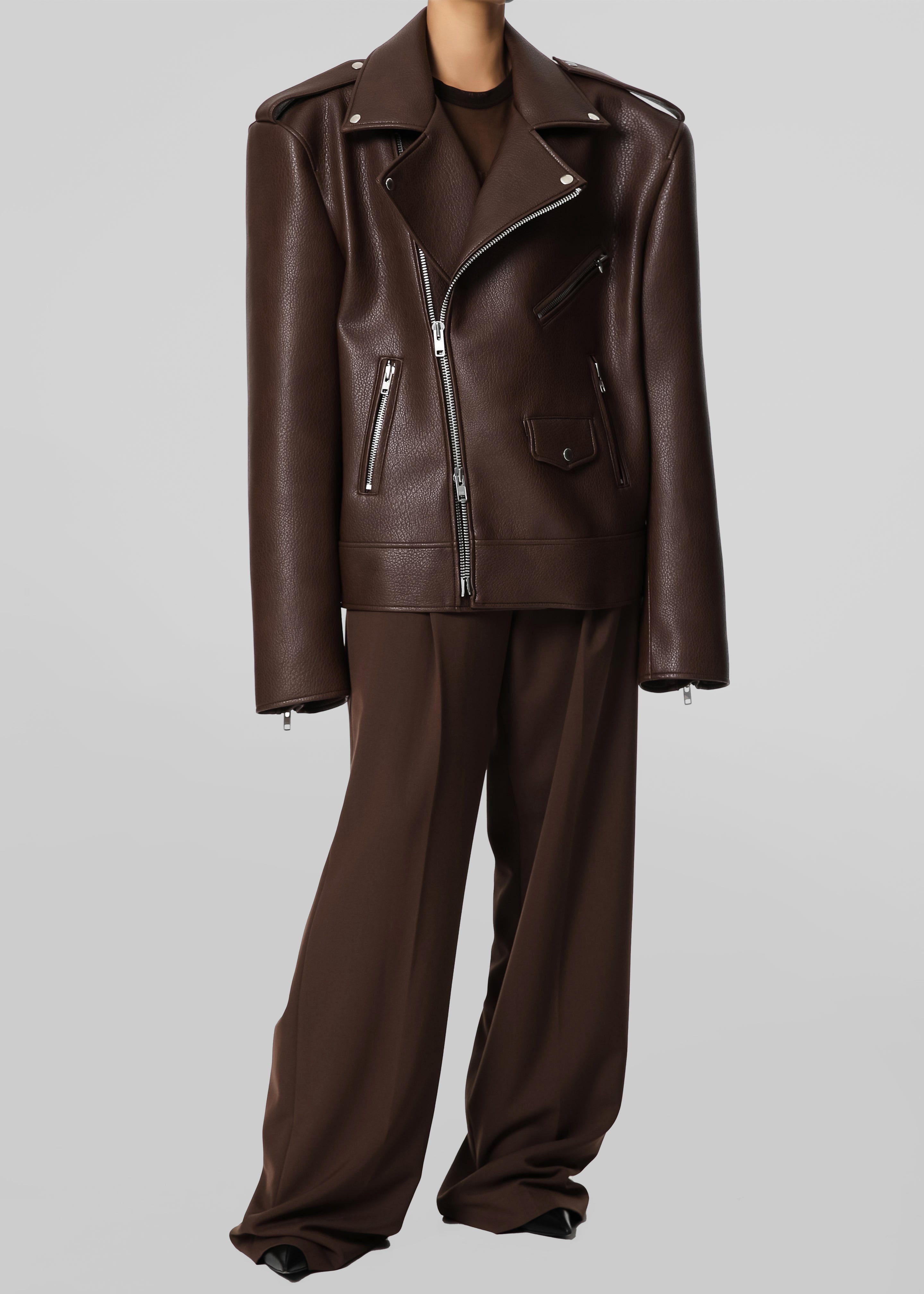 Chicago Oversized Biker Jacket - Brown - 10