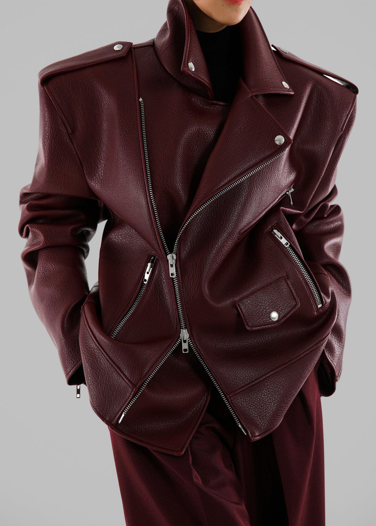 Oversized Maroon Leather Vest Chicago Oversized Biker Jacket